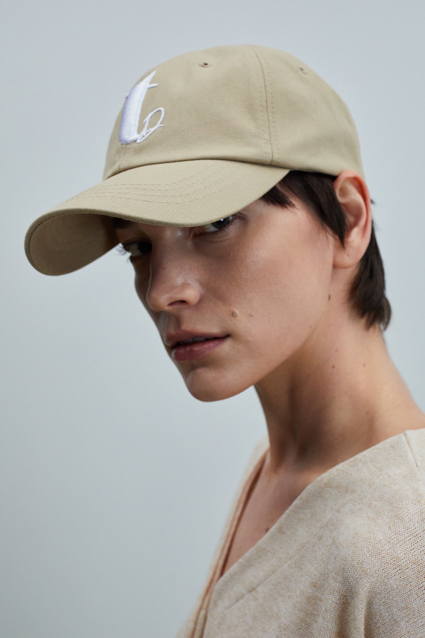 Alphabet Embroidered Ballcap, Beige