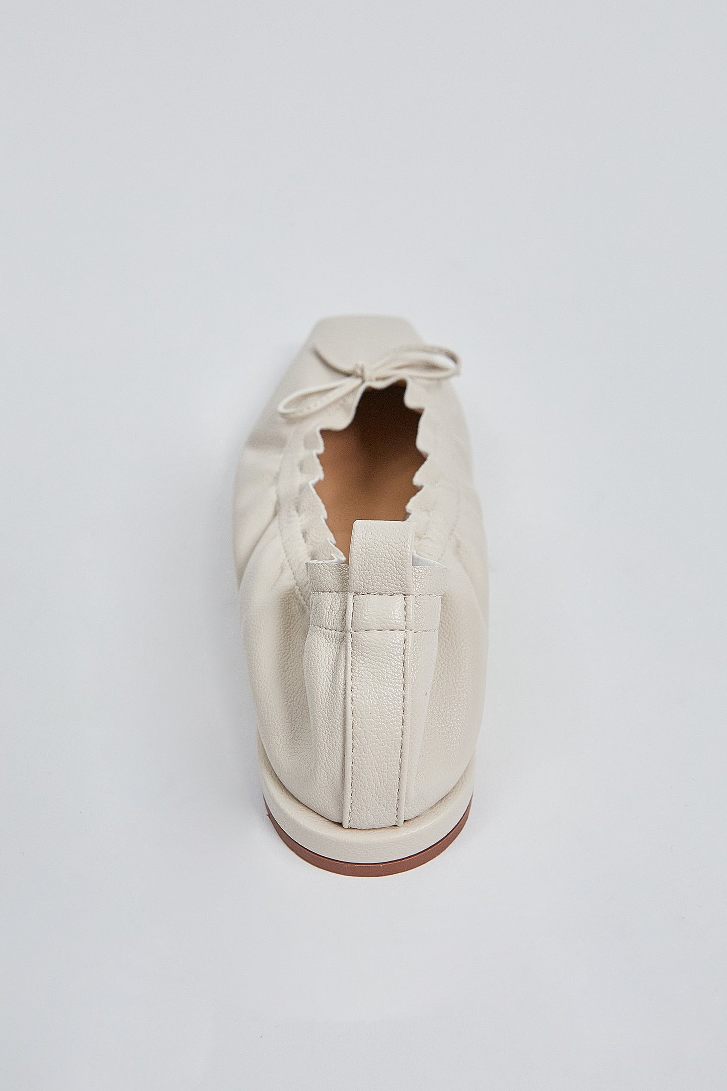 Ruched Vegan Leather Ballet Flats, Cream