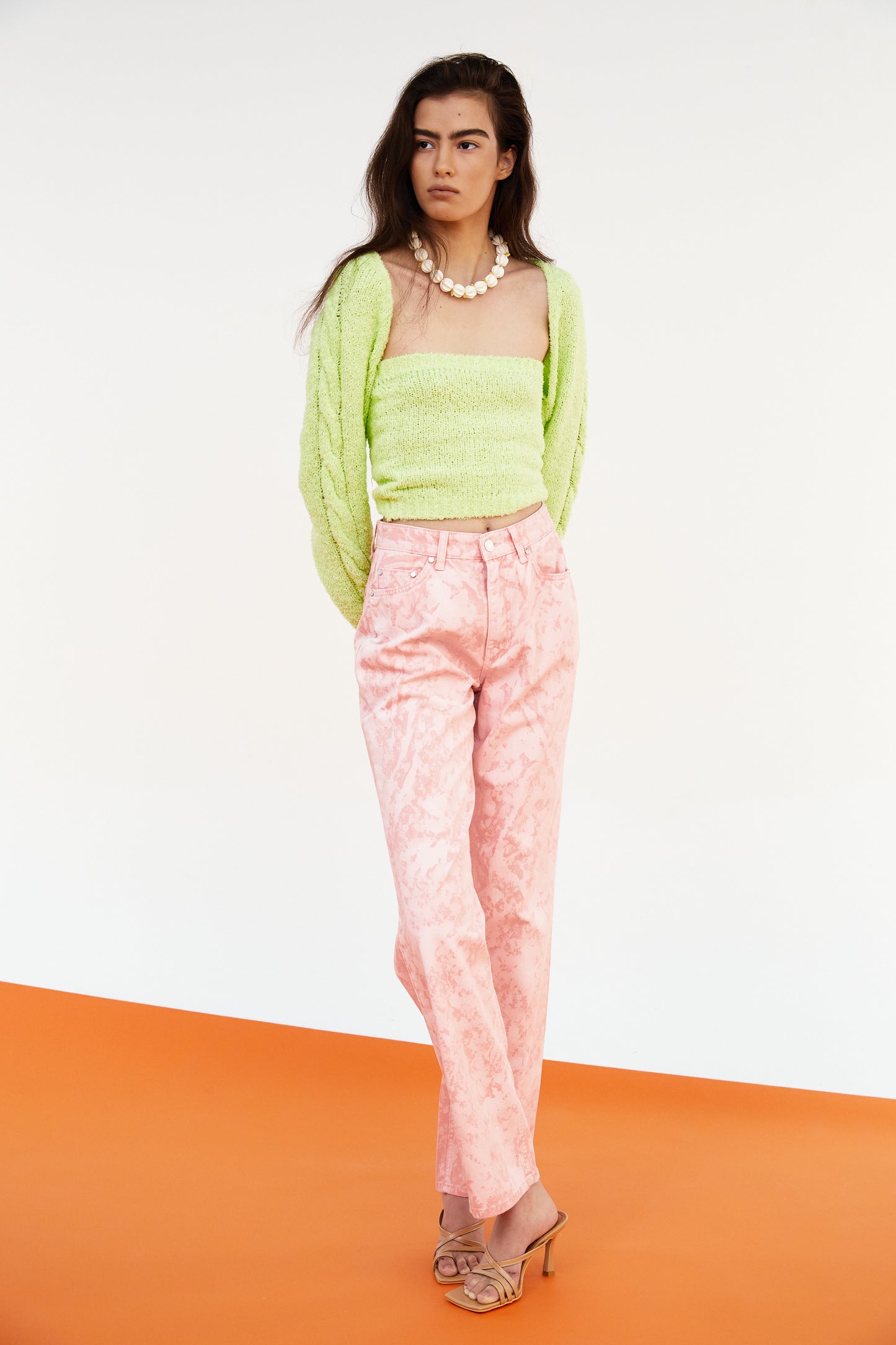 Strapless Knit Shrug Set, Pistachio