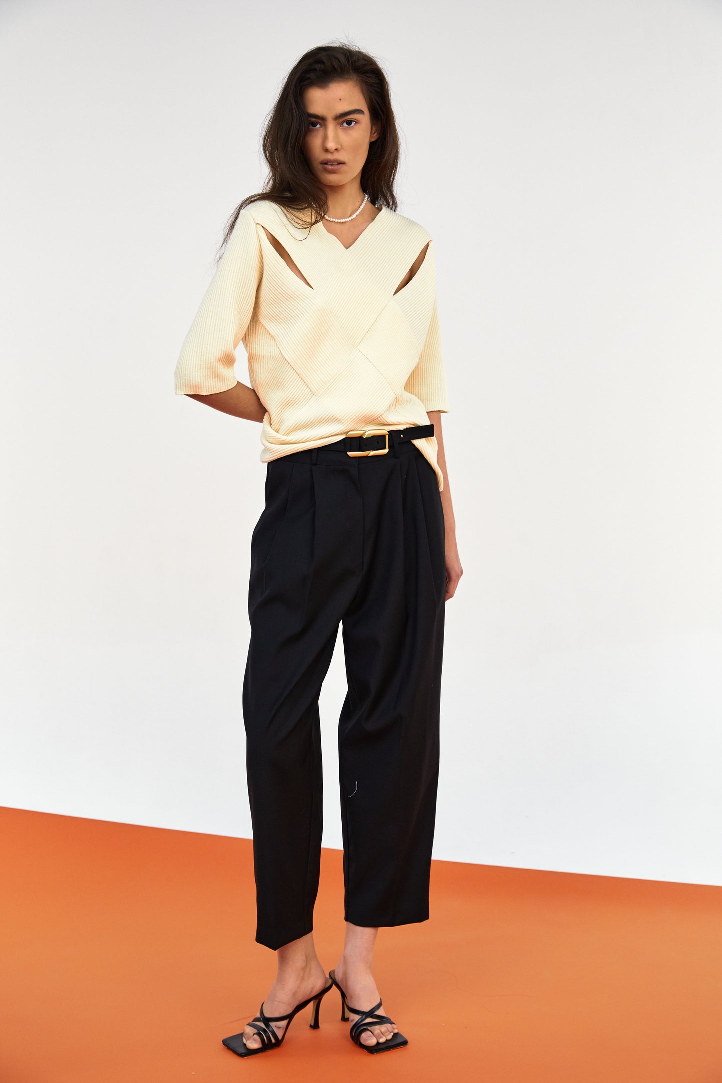 Weave Rib Knit Top, Lemon