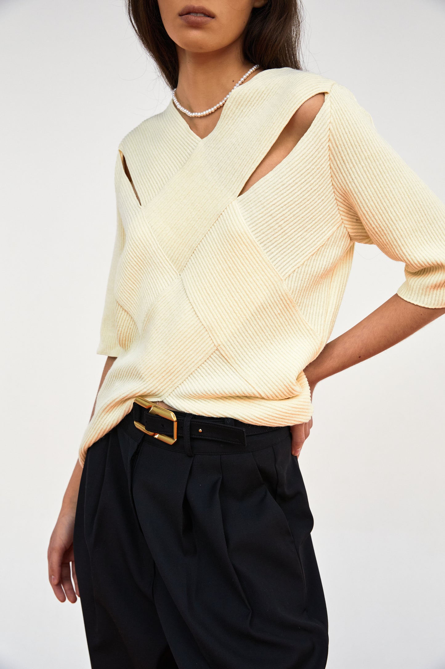 Weave Rib Knit Top, Lemon