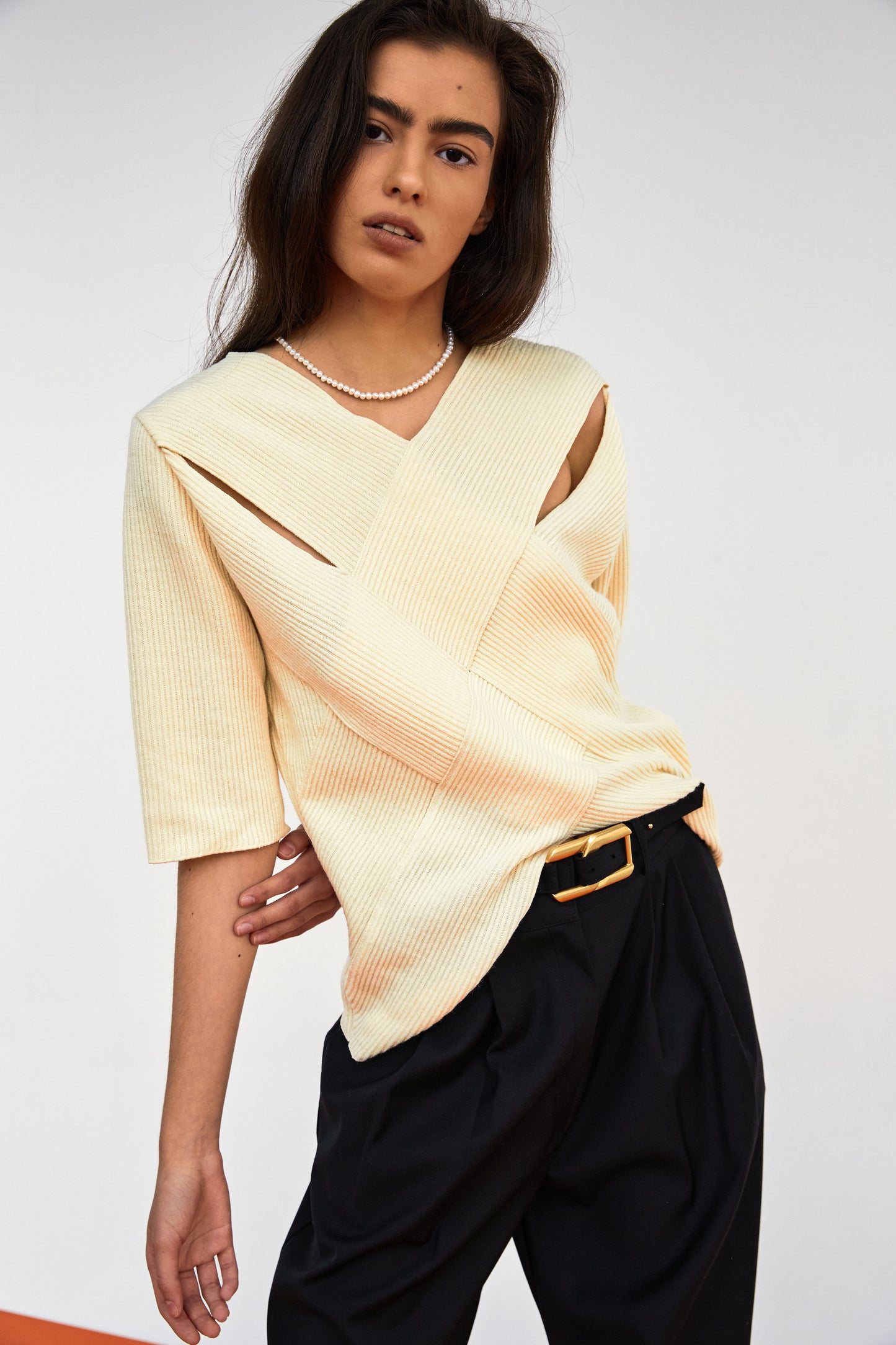 Weave Rib Knit Top, Lemon