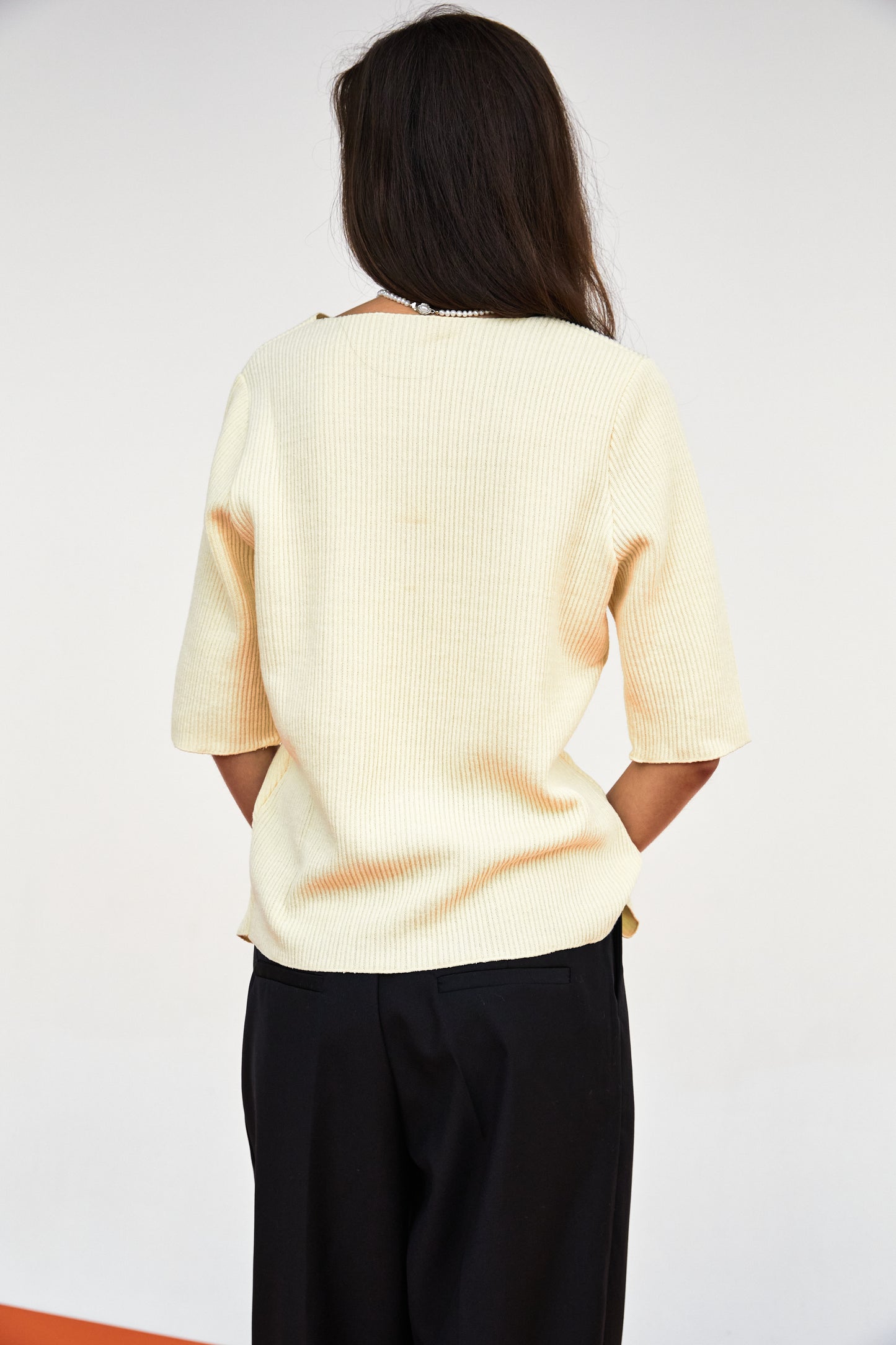 Weave Rib Knit Top, Lemon