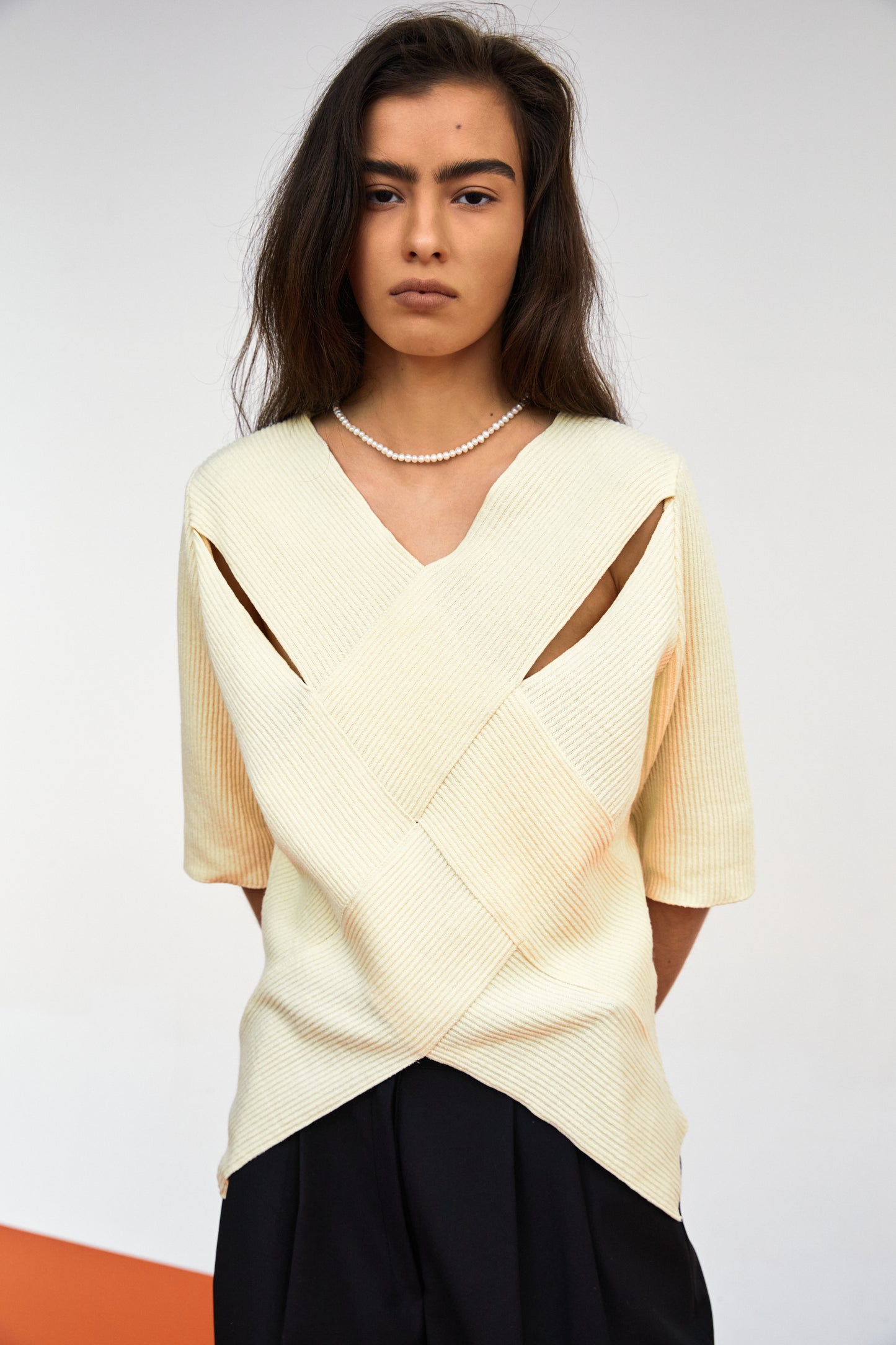 Weave Rib Knit Top, Lemon