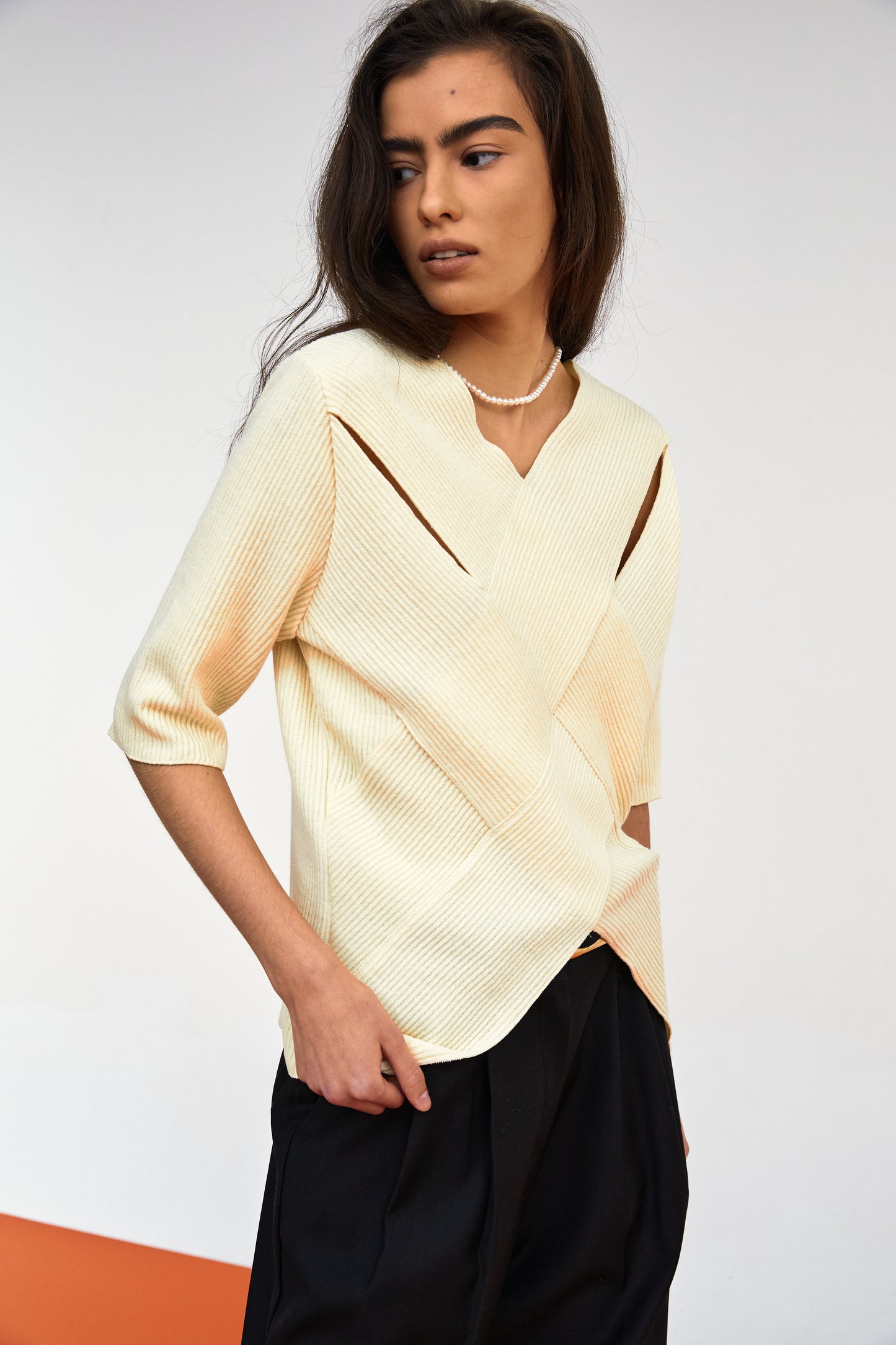 Weave Rib Knit Top, Lemon