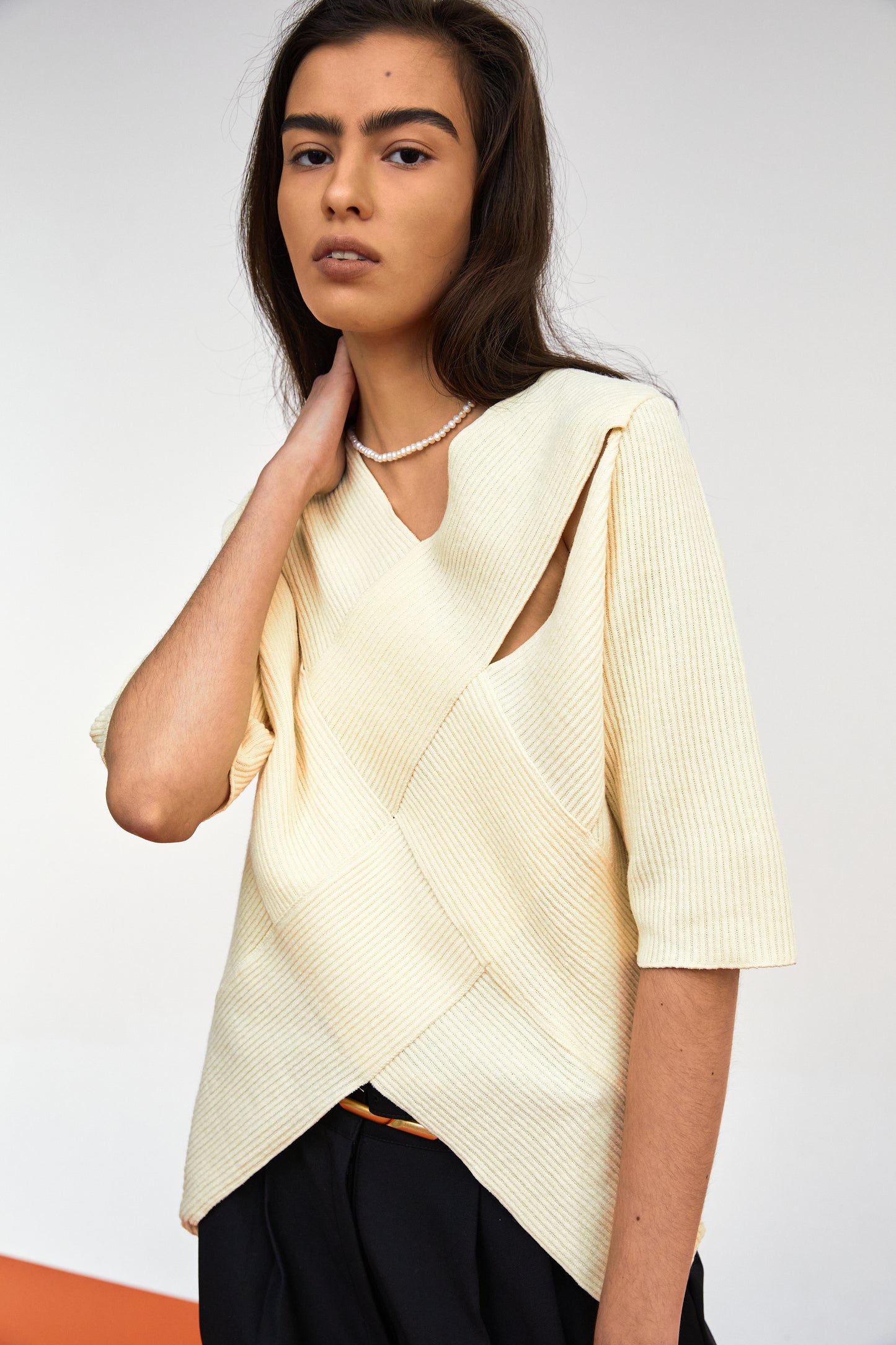 Weave Rib Knit Top, Lemon