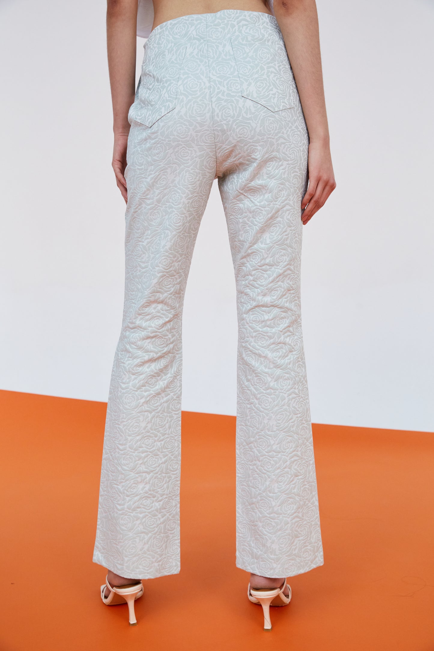 Vintage Embossed Rose Trousers, Celeste