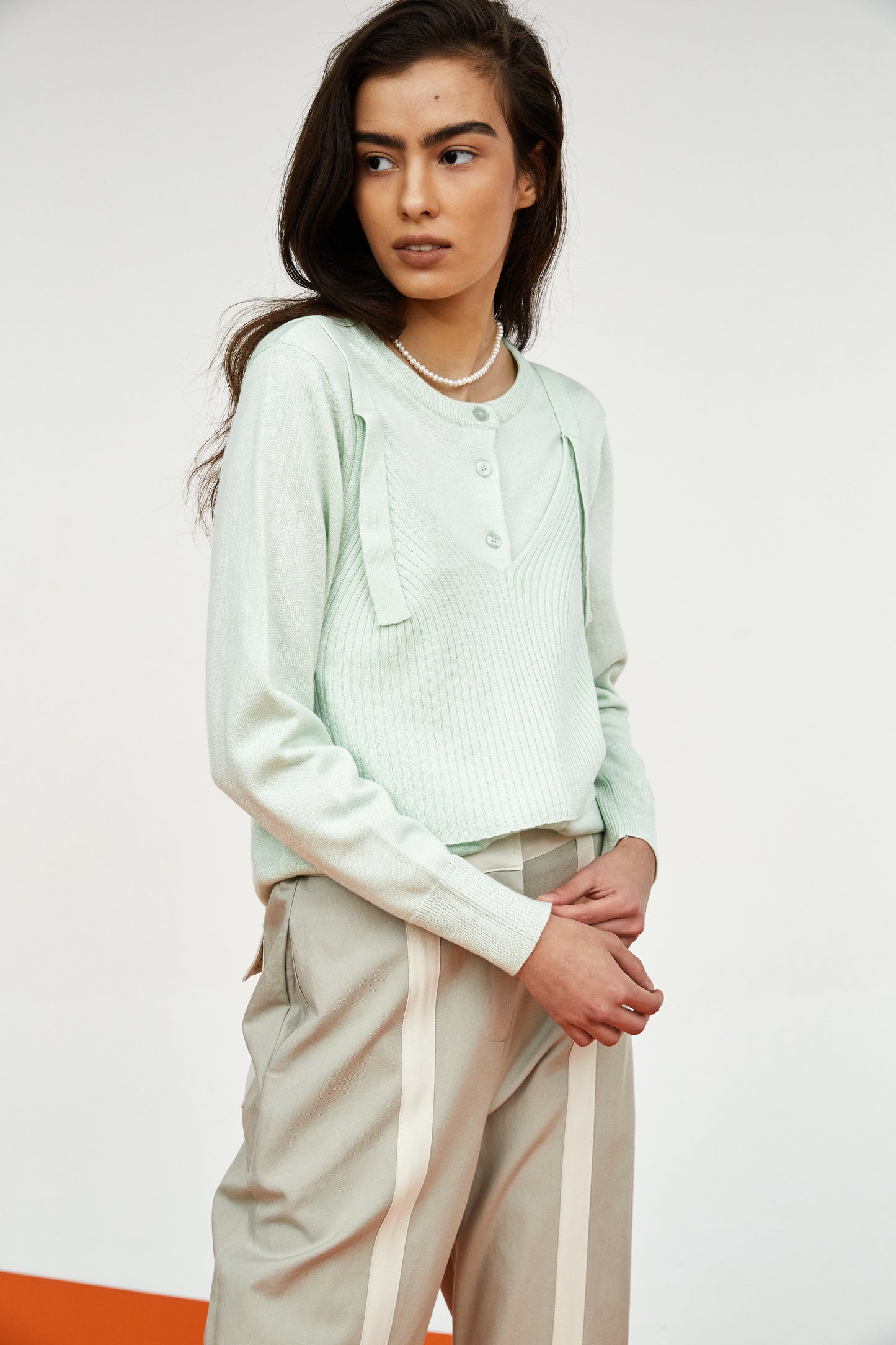 Soft Touch Fine Knit Cardigan & Ribbed Tank Set, Baby Mint