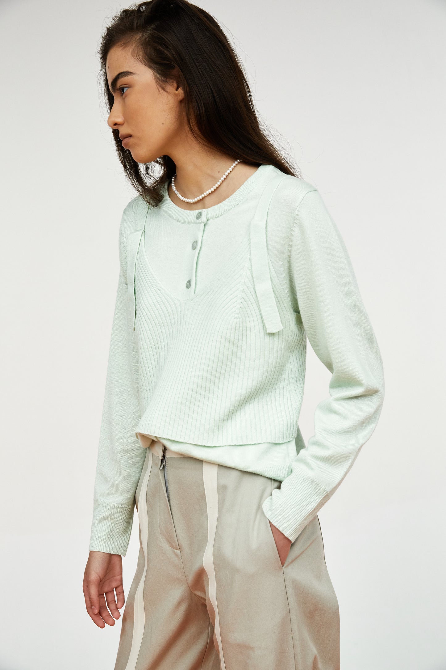 Soft Touch Fine Knit Cardigan & Ribbed Tank Set, Baby Mint