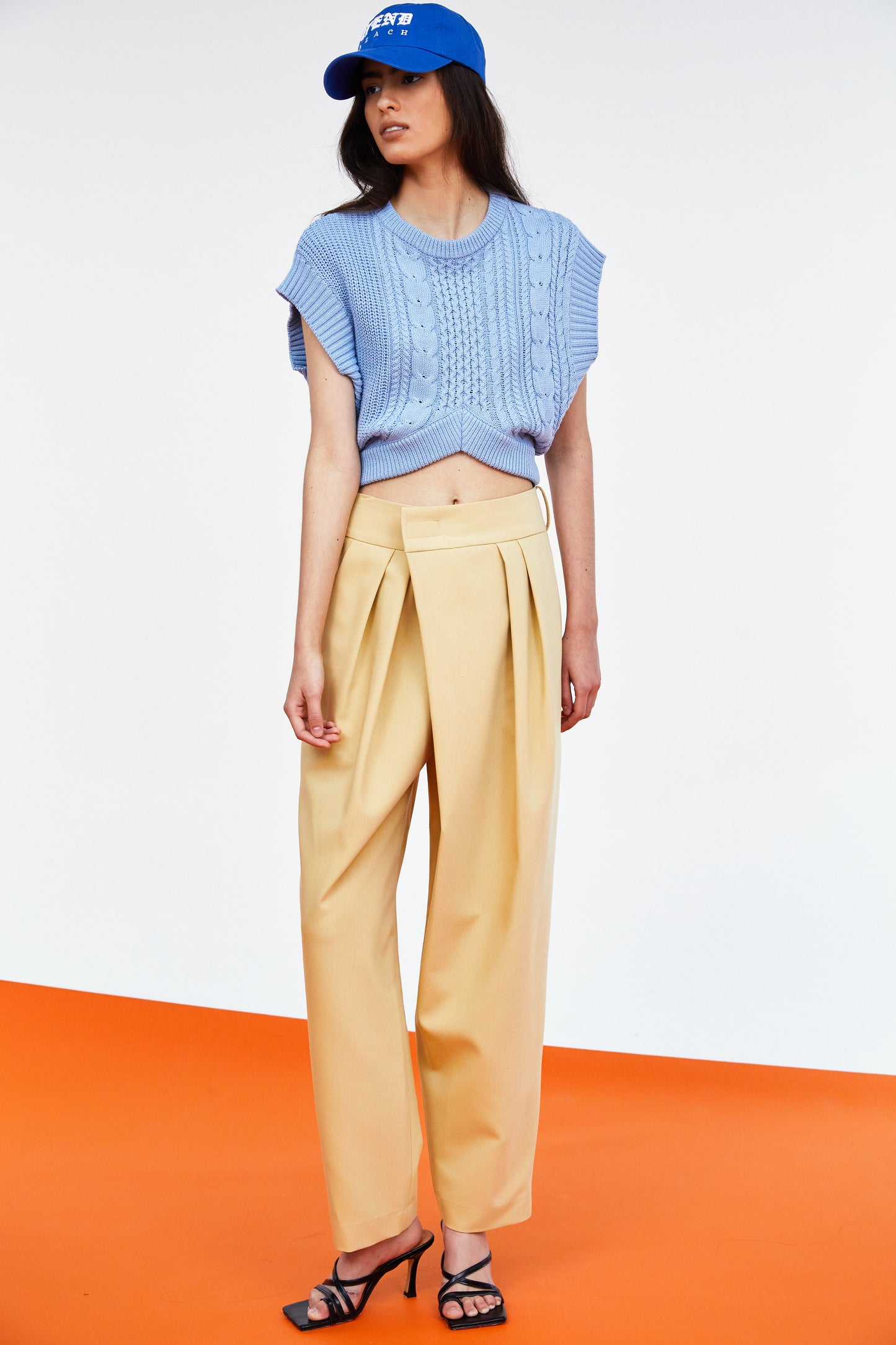 Crossover Velcro Waist Pleat Front Trousers, Marzipan