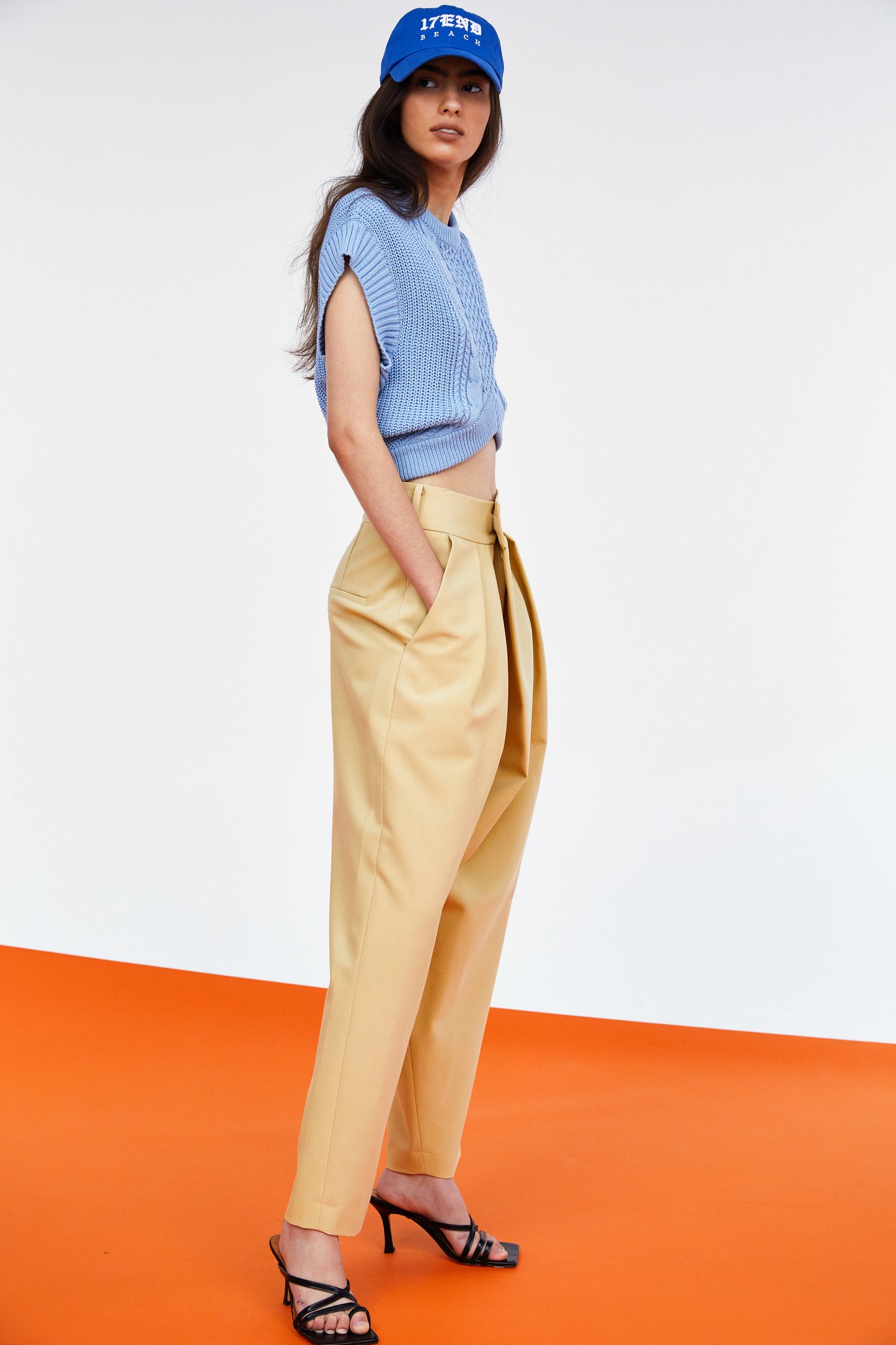 Crossover Velcro Waist Pleat Front Trousers, Marzipan