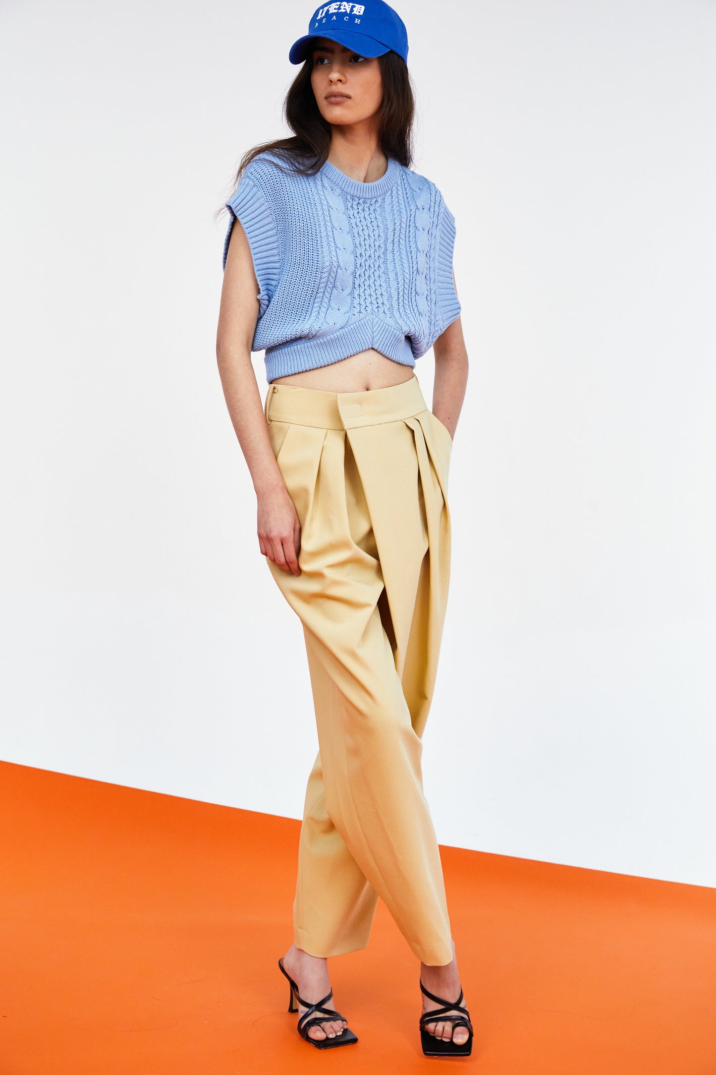 Crossover Velcro Waist Pleat Front Trousers, Marzipan
