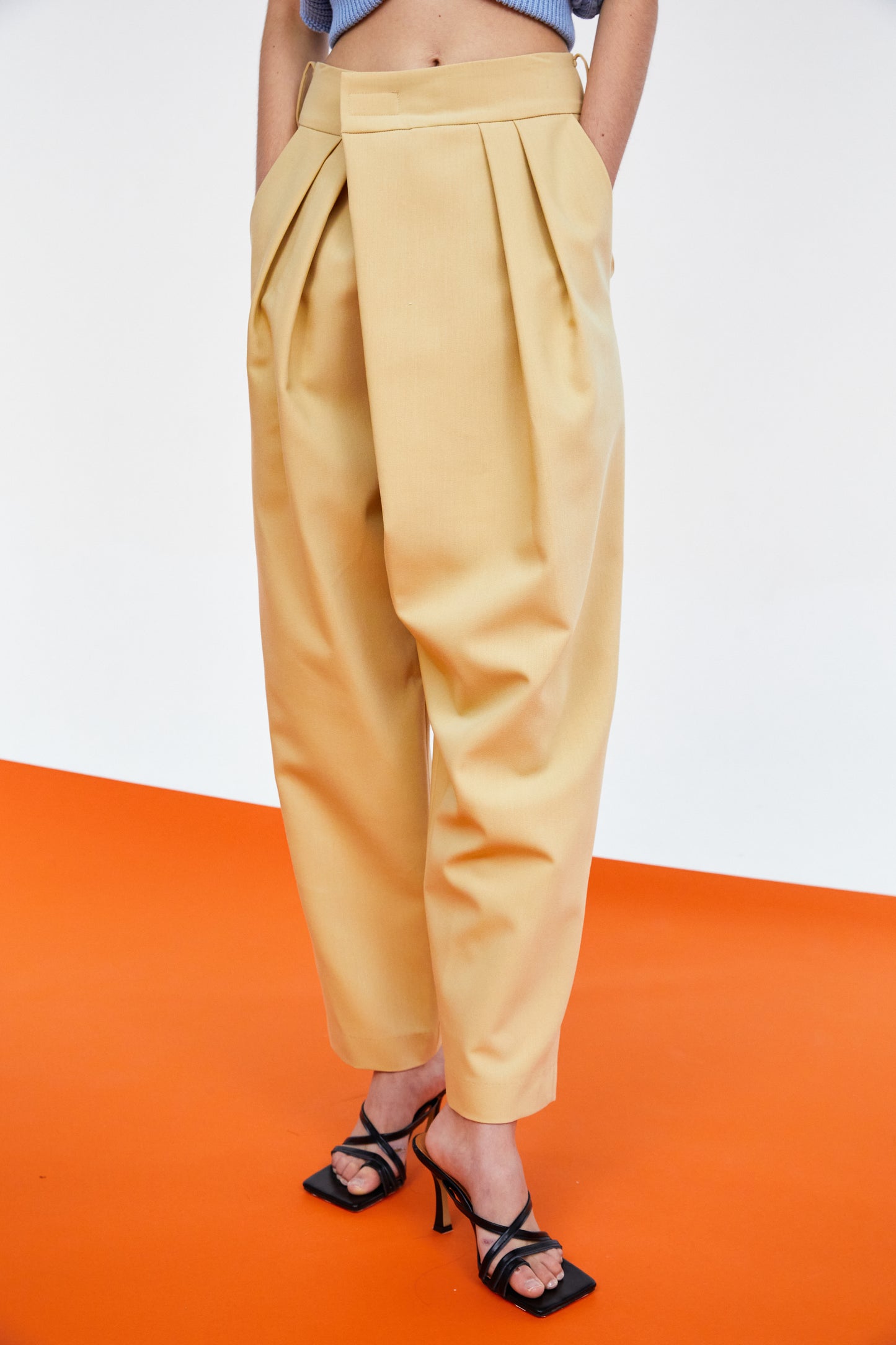 Crossover Velcro Waist Pleat Front Trousers, Marzipan