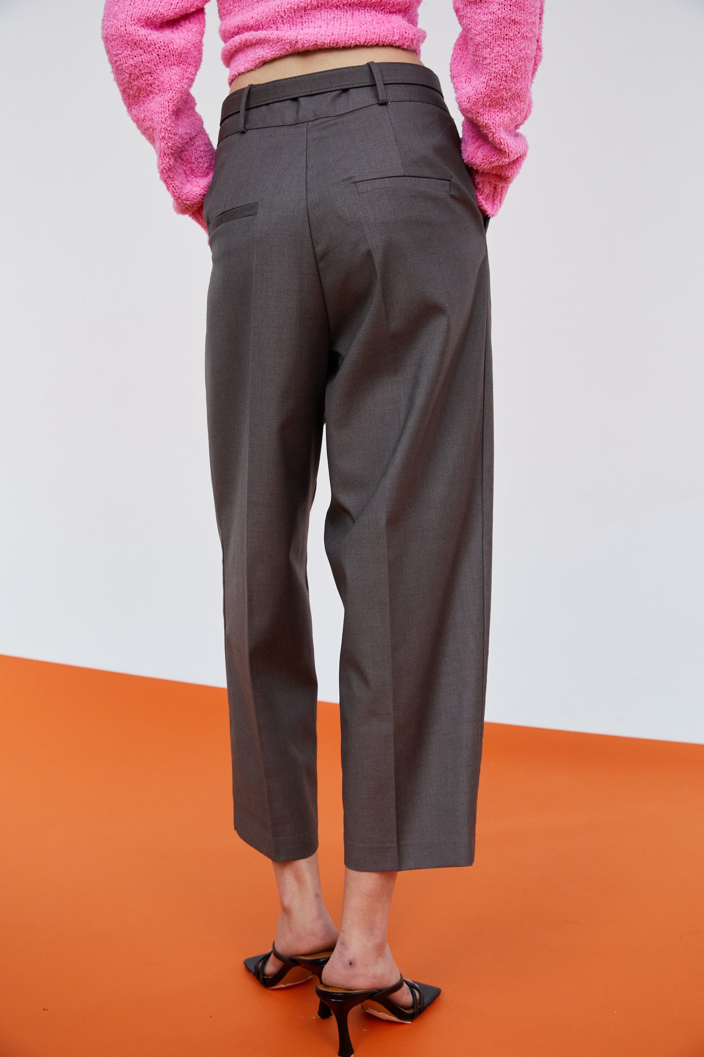 Square Belt Tapered Trousers, Charcoal