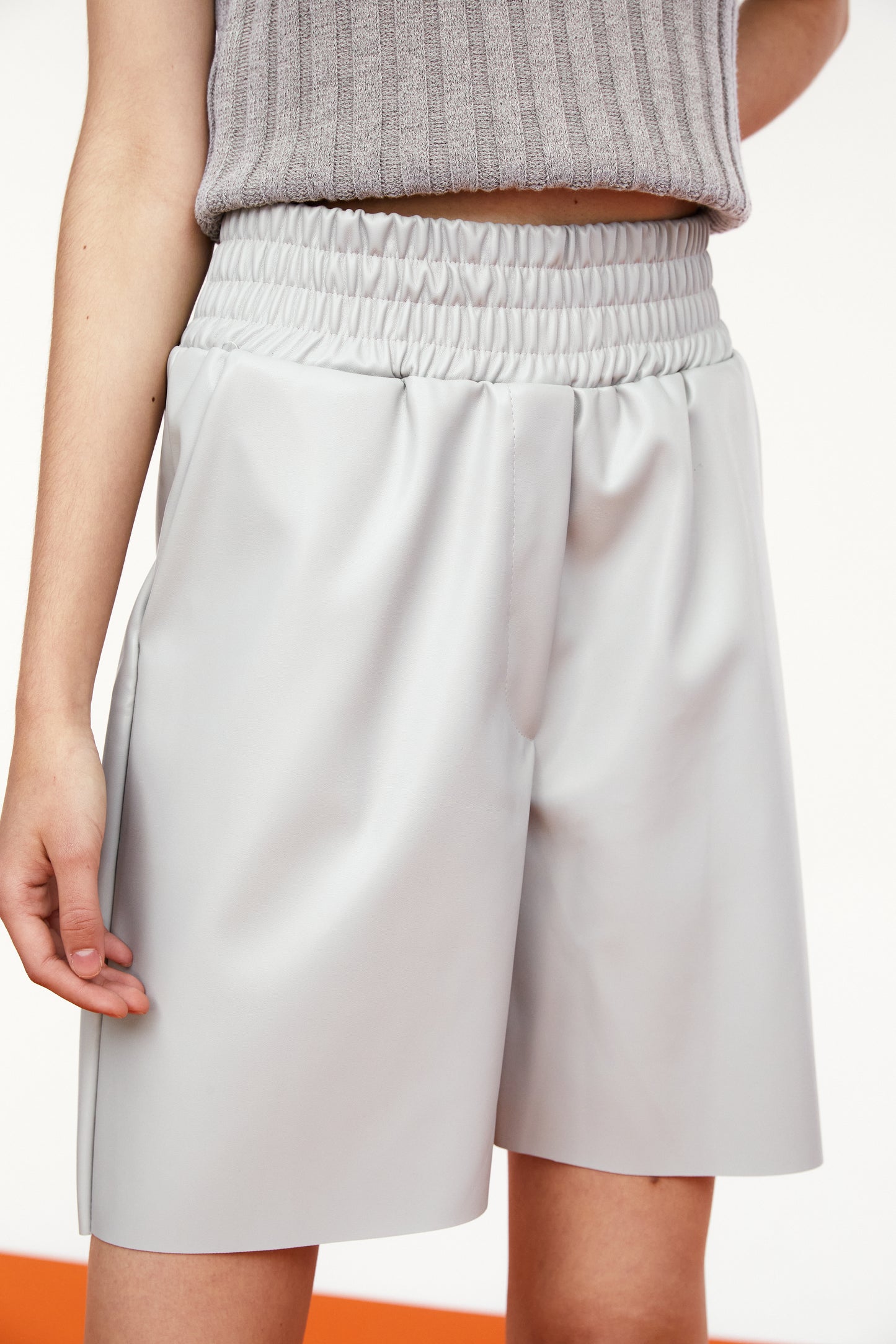 Vegan Leather Leisure Shorts, Cloud Grey