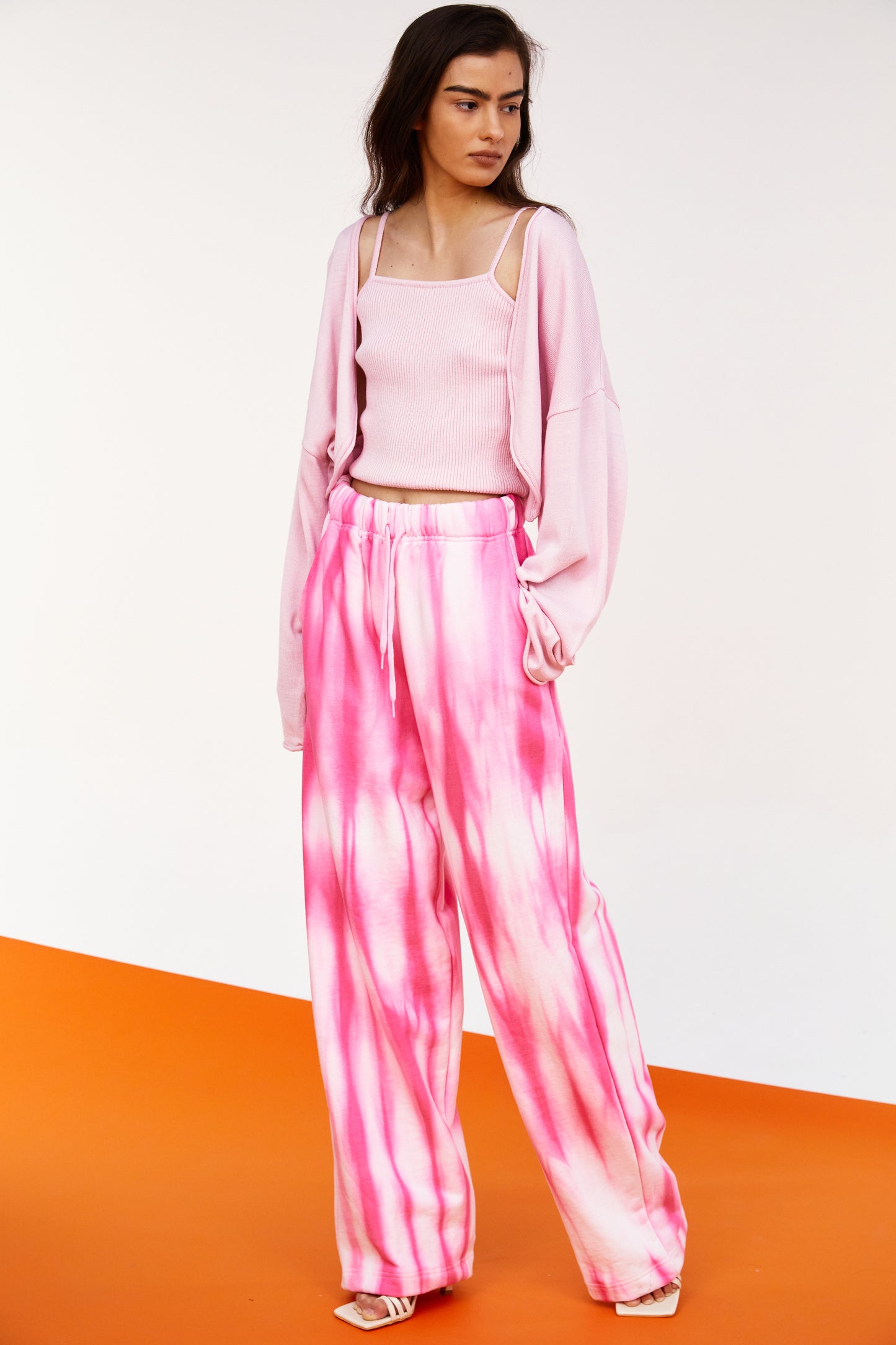 Watercolor Tie Dye Wide Sweatpants, Magenta