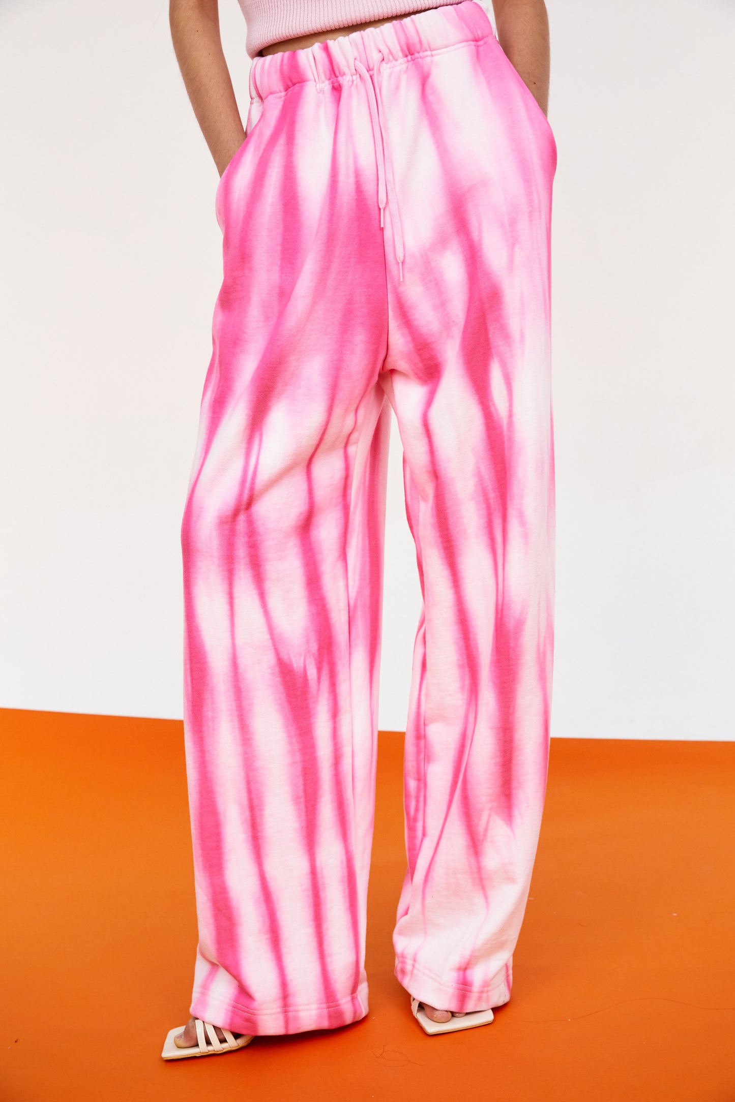 Watercolor Tie Dye Wide Sweatpants, Magenta