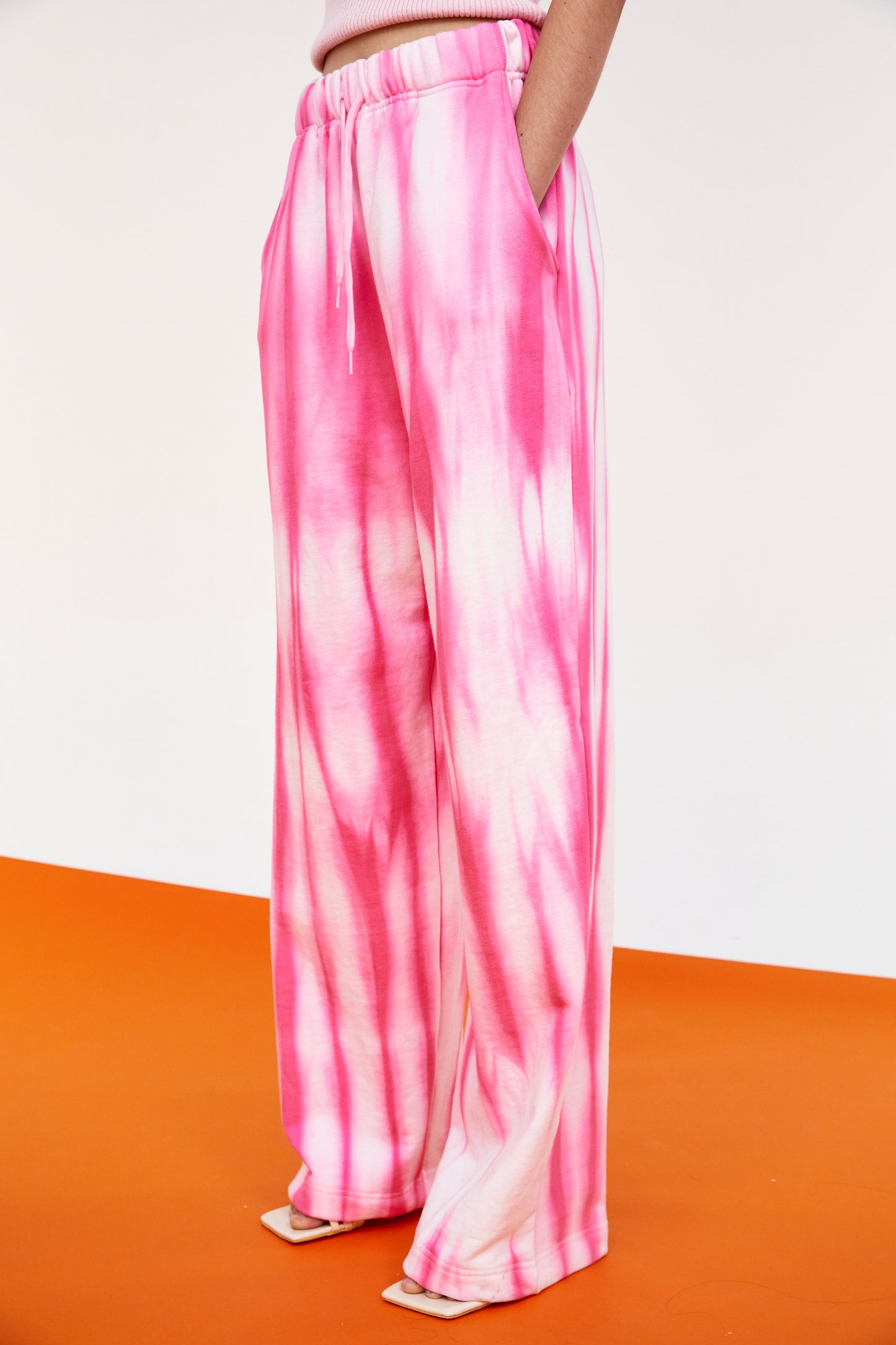 Watercolor Tie Dye Wide Sweatpants, Magenta