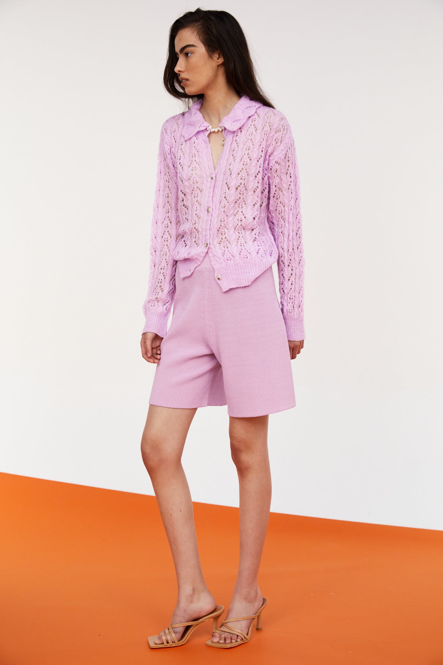 Soft Rib Wide Knit Shorts, Soft Lavender