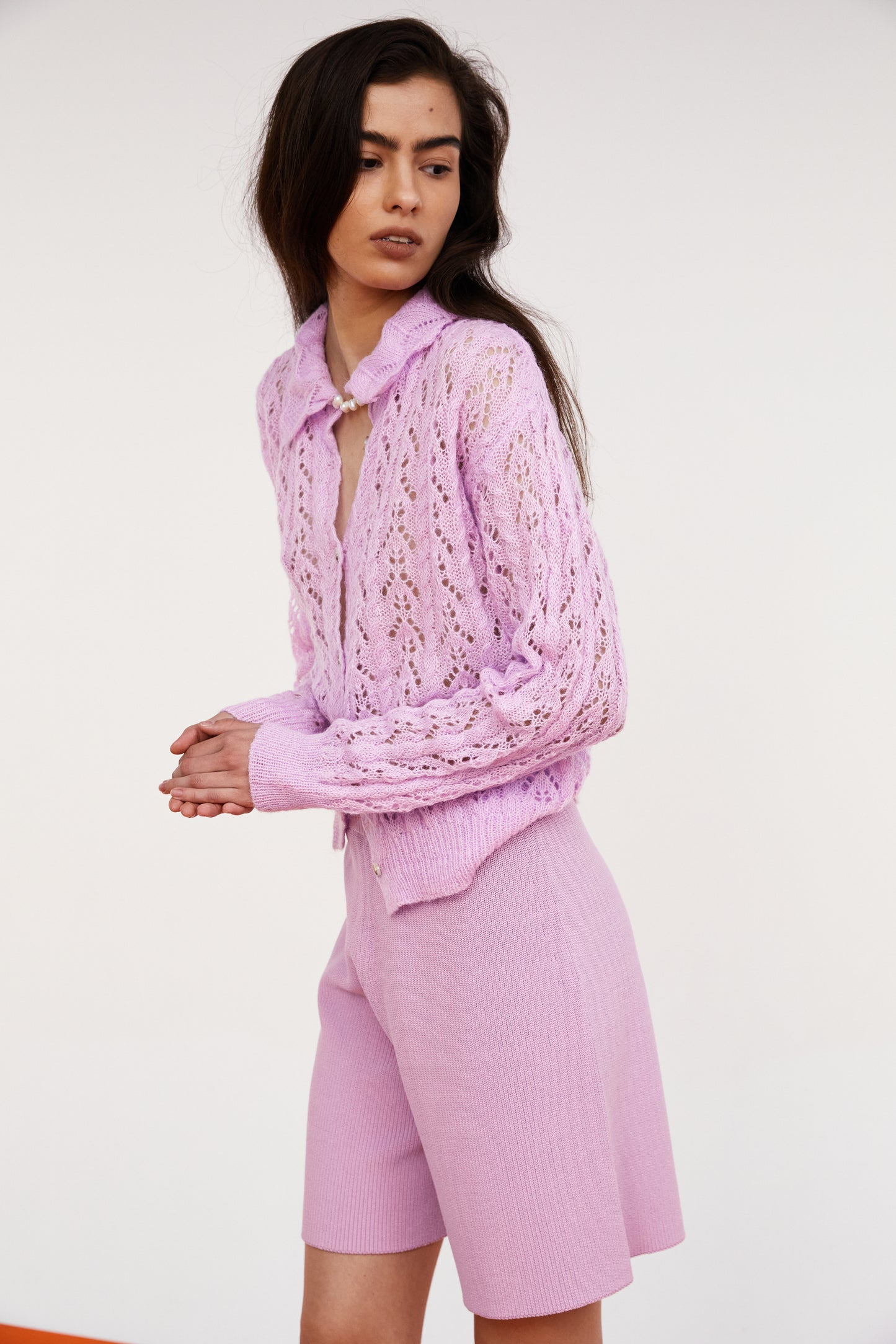 Soft Rib Wide Knit Shorts, Soft Lavender