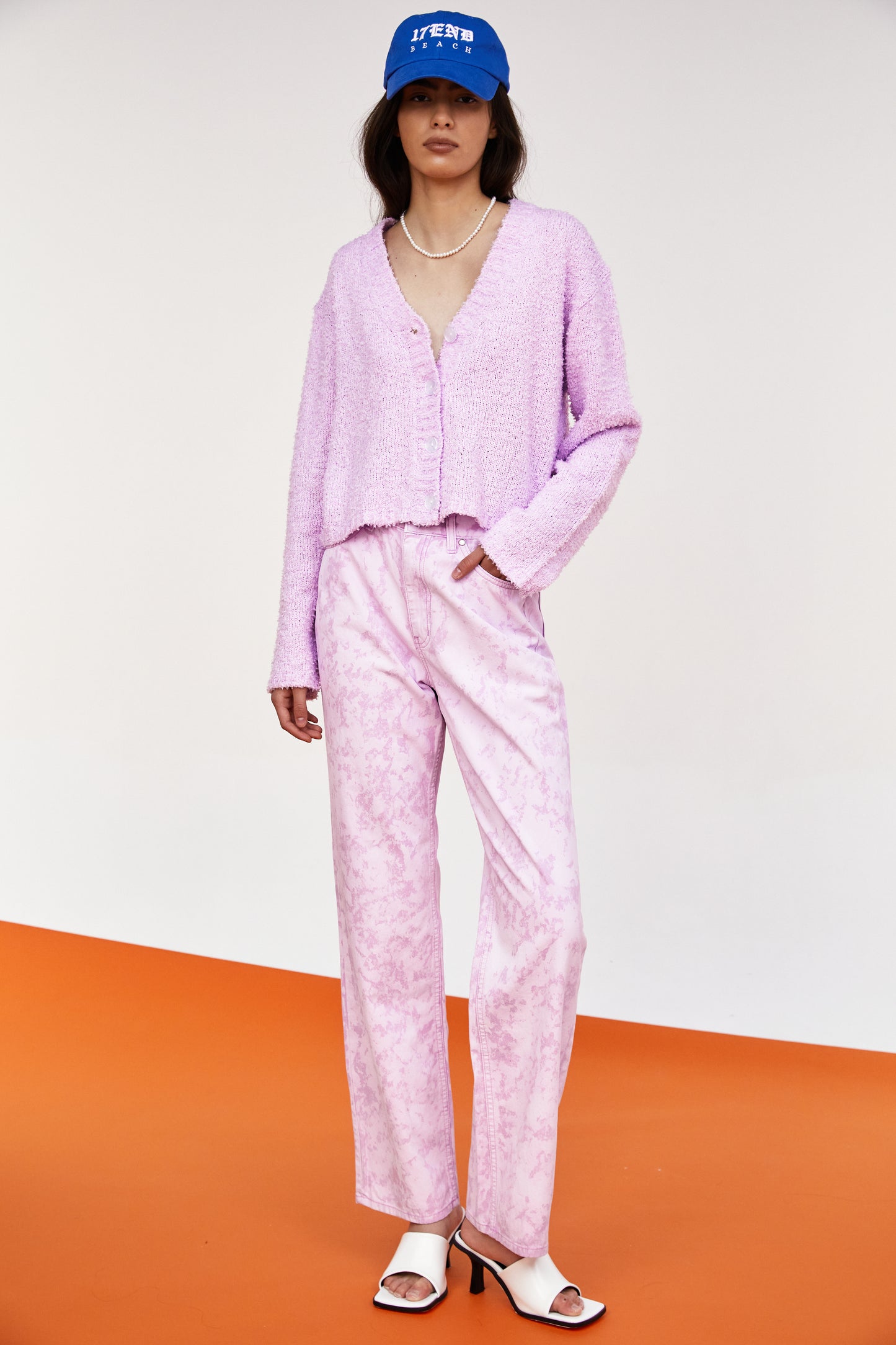 High-Rise Printed Pants, Mauve
