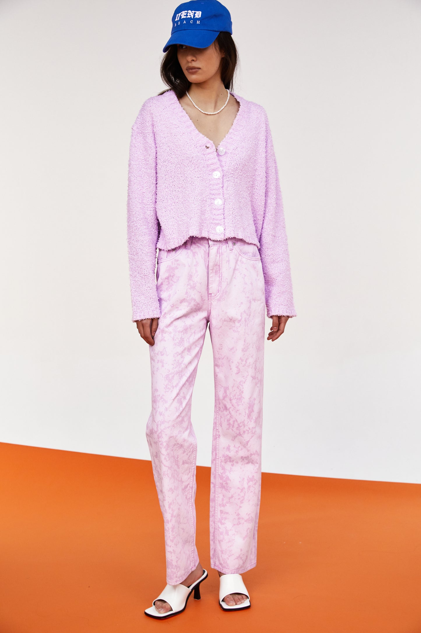 High-Rise Printed Pants, Mauve