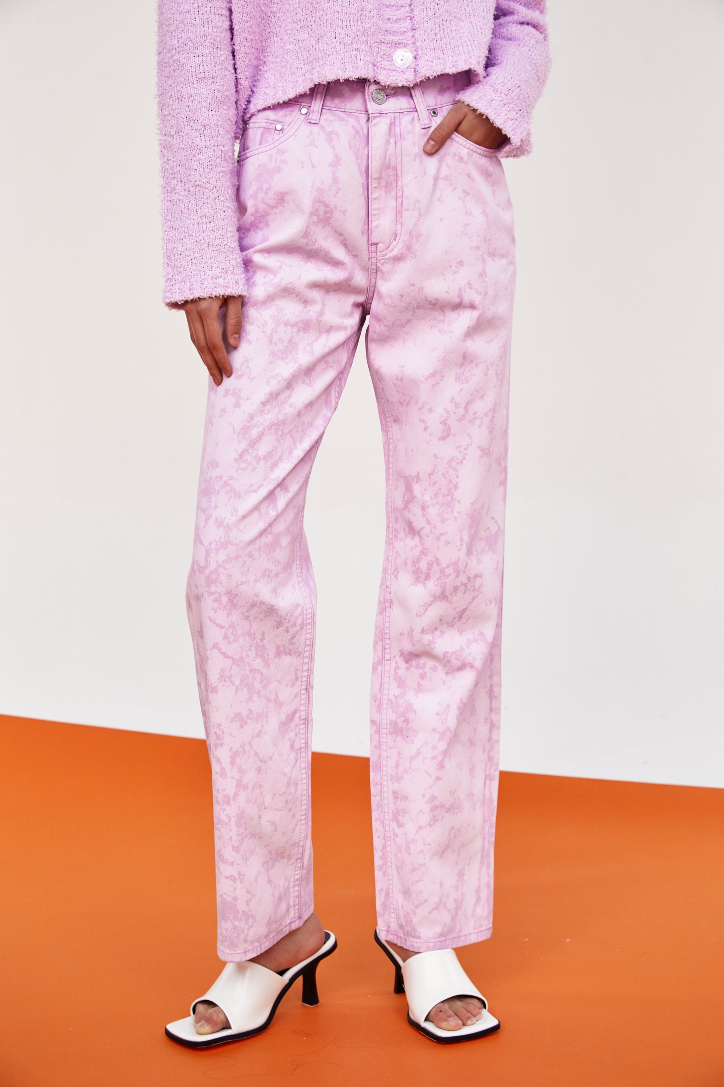 High-Rise Printed Pants, Mauve