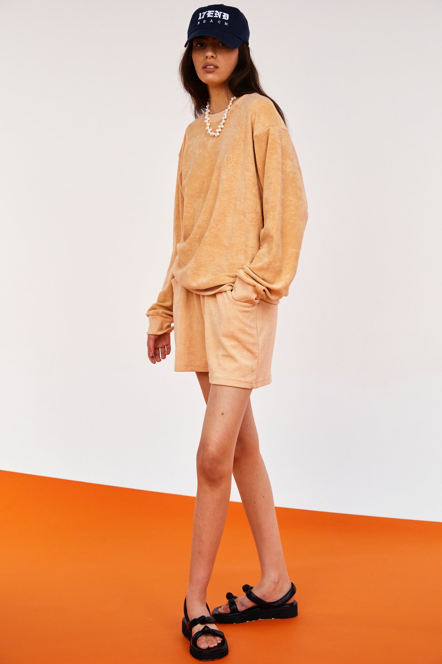Relaxed Terry Cloth Sweatshirt, Apricot