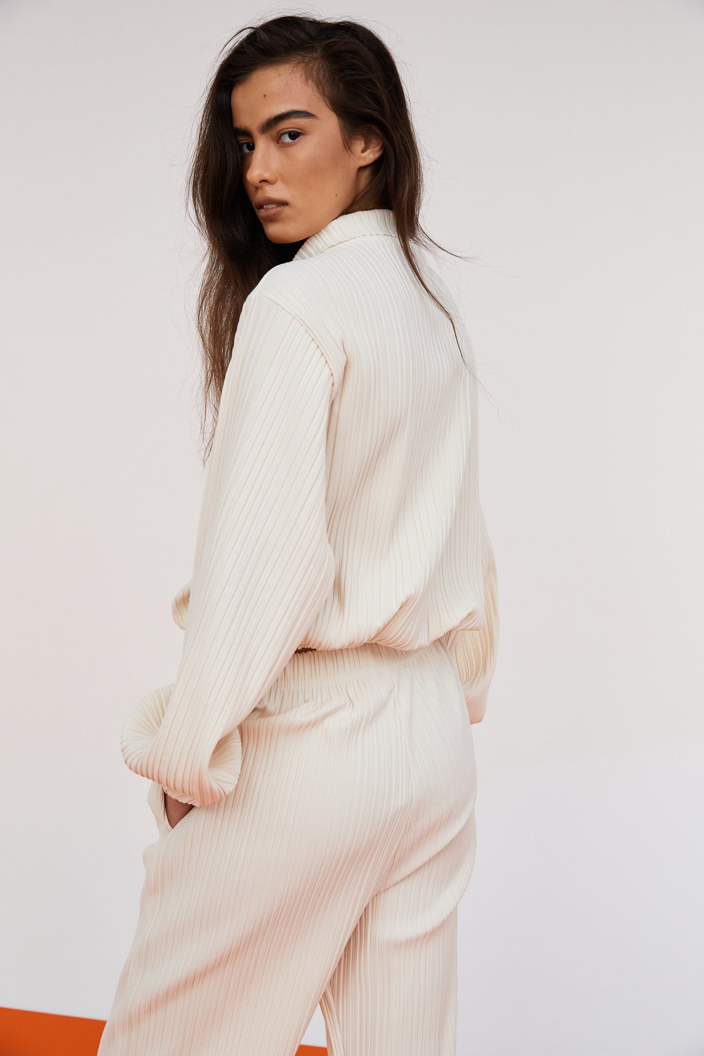 Half Zip Pleat Boxy Sweatshirt, Alabaster