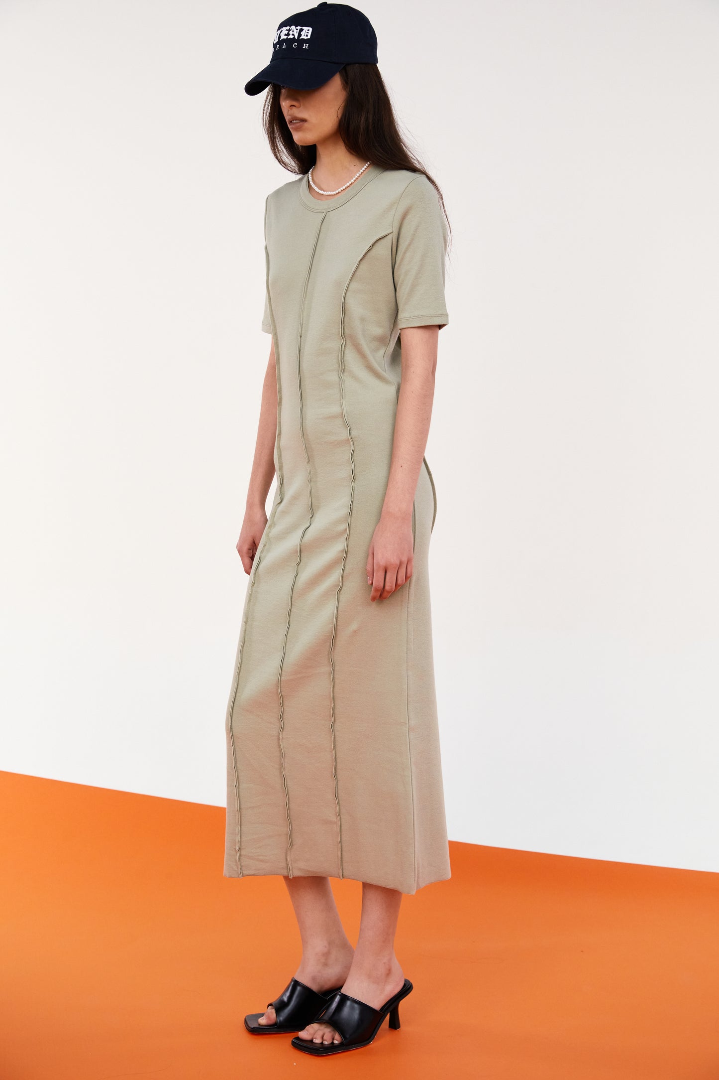 Merrowed Edge Cotton Dress, Khaki