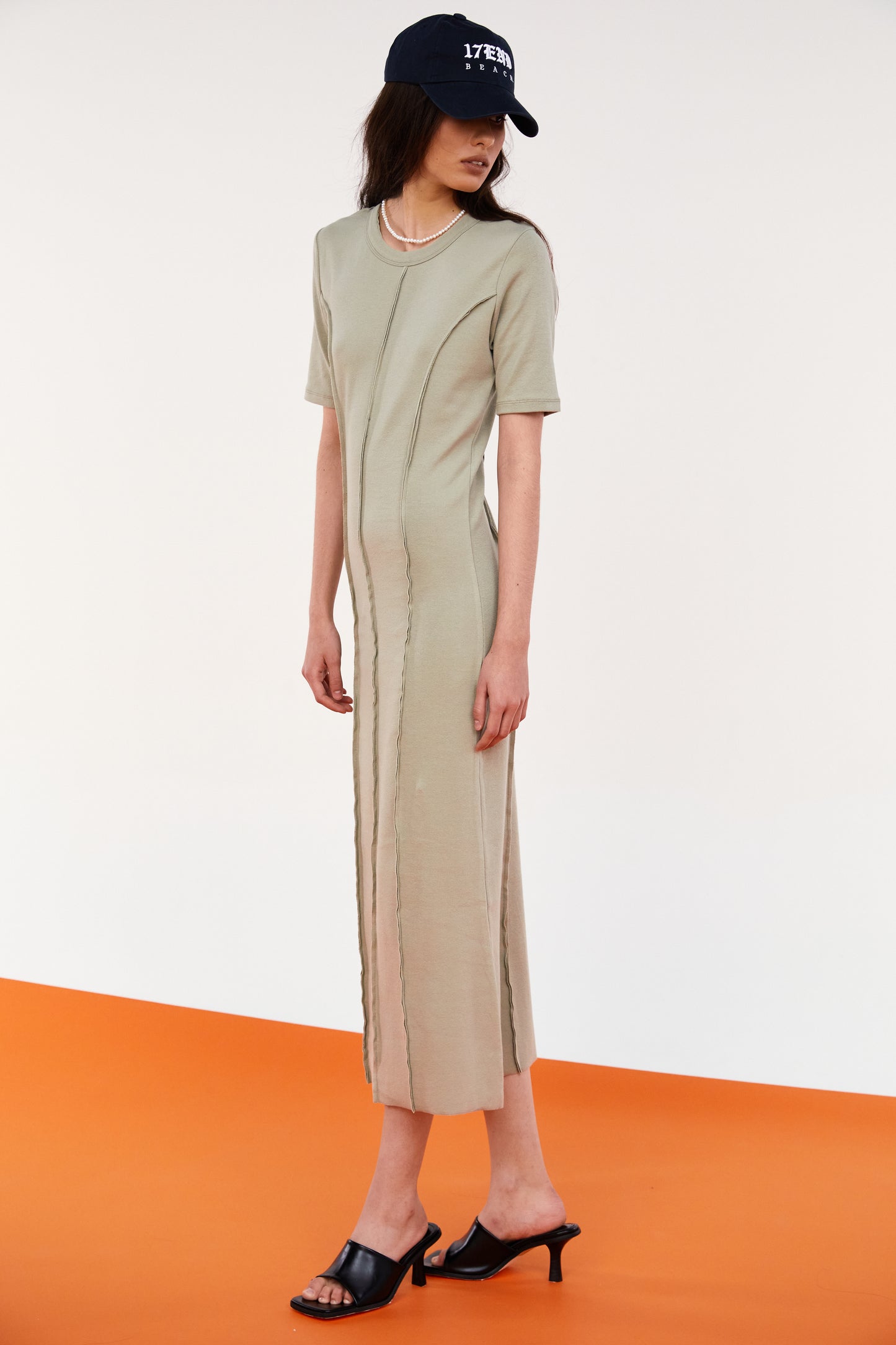 Merrowed Edge Cotton Dress, Khaki