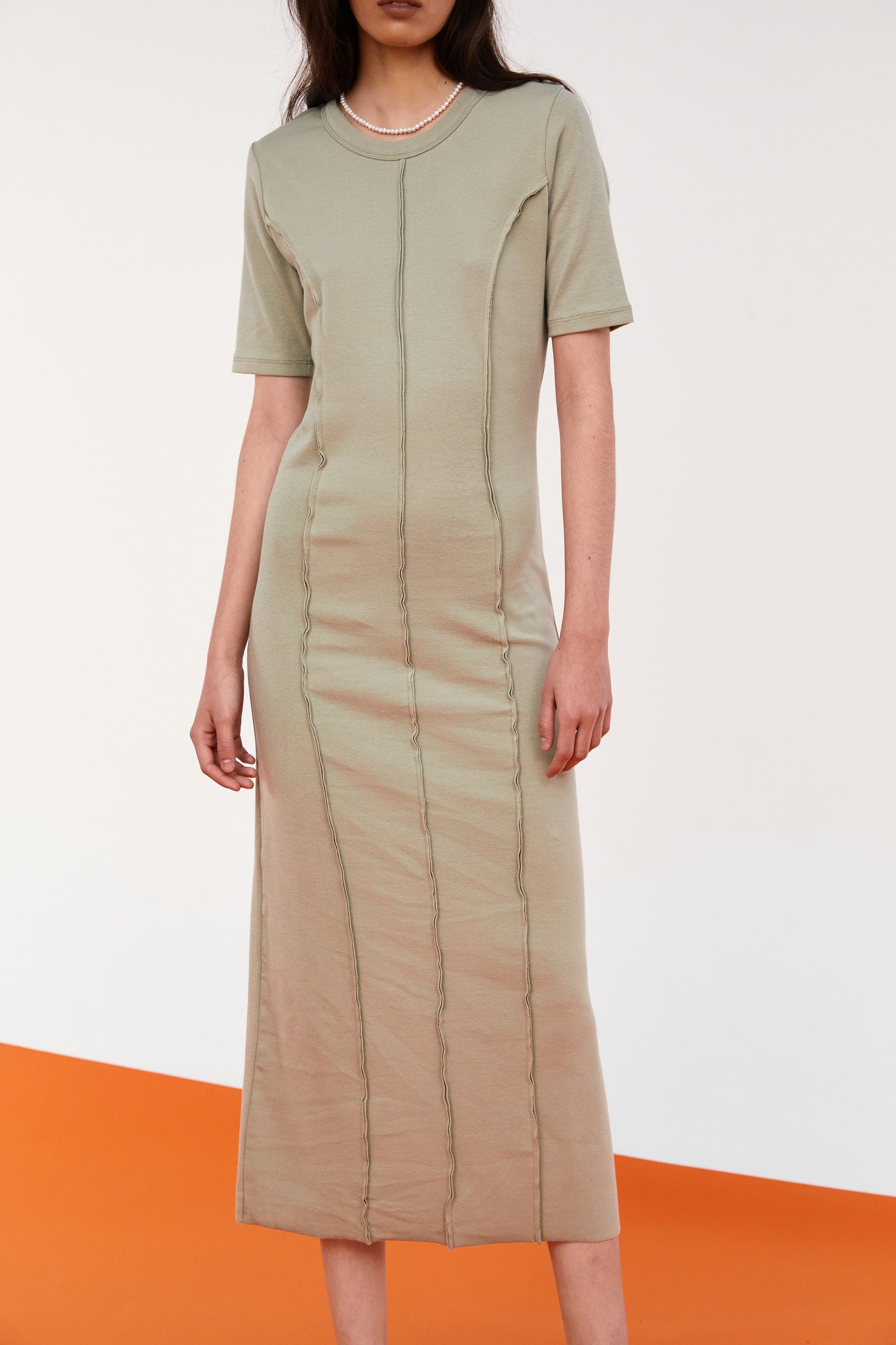 Merrowed Edge Cotton Dress, Khaki