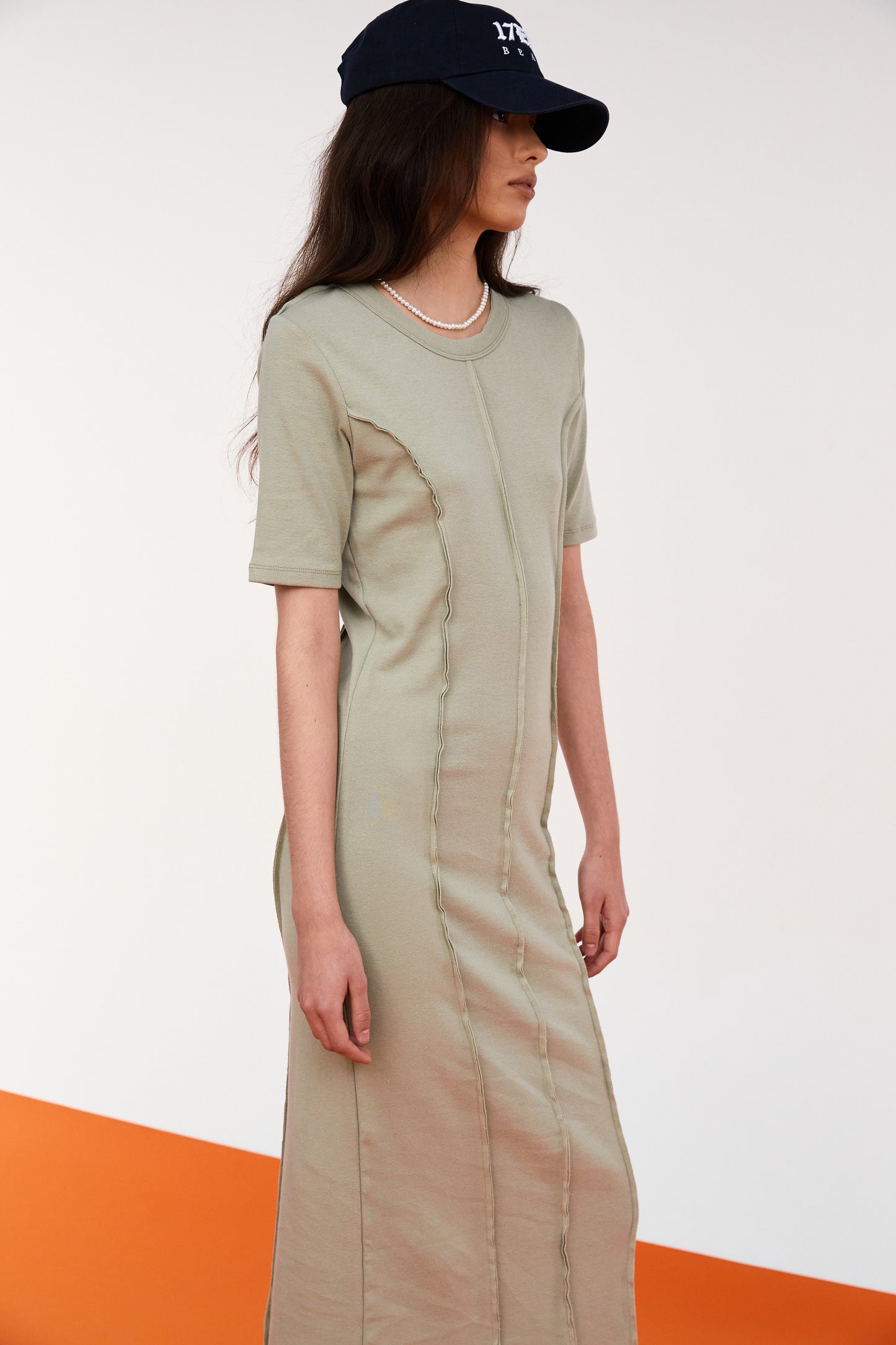 Merrowed Edge Cotton Dress, Khaki