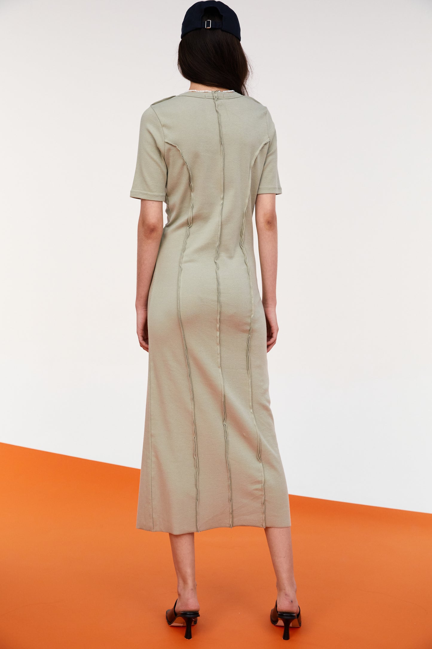 Merrowed Edge Cotton Dress, Khaki