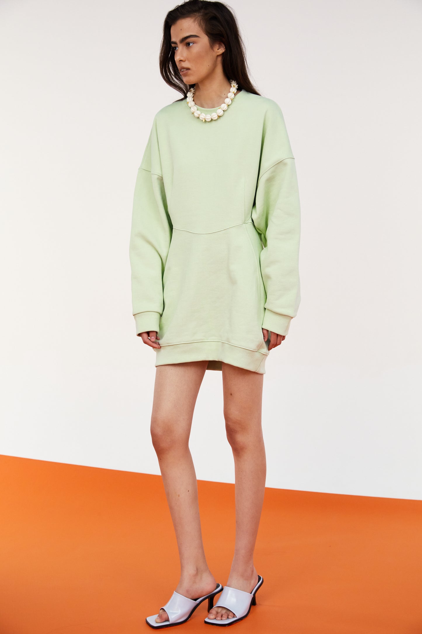 Voluminous Boxy Sweatshirt Dress, Mint