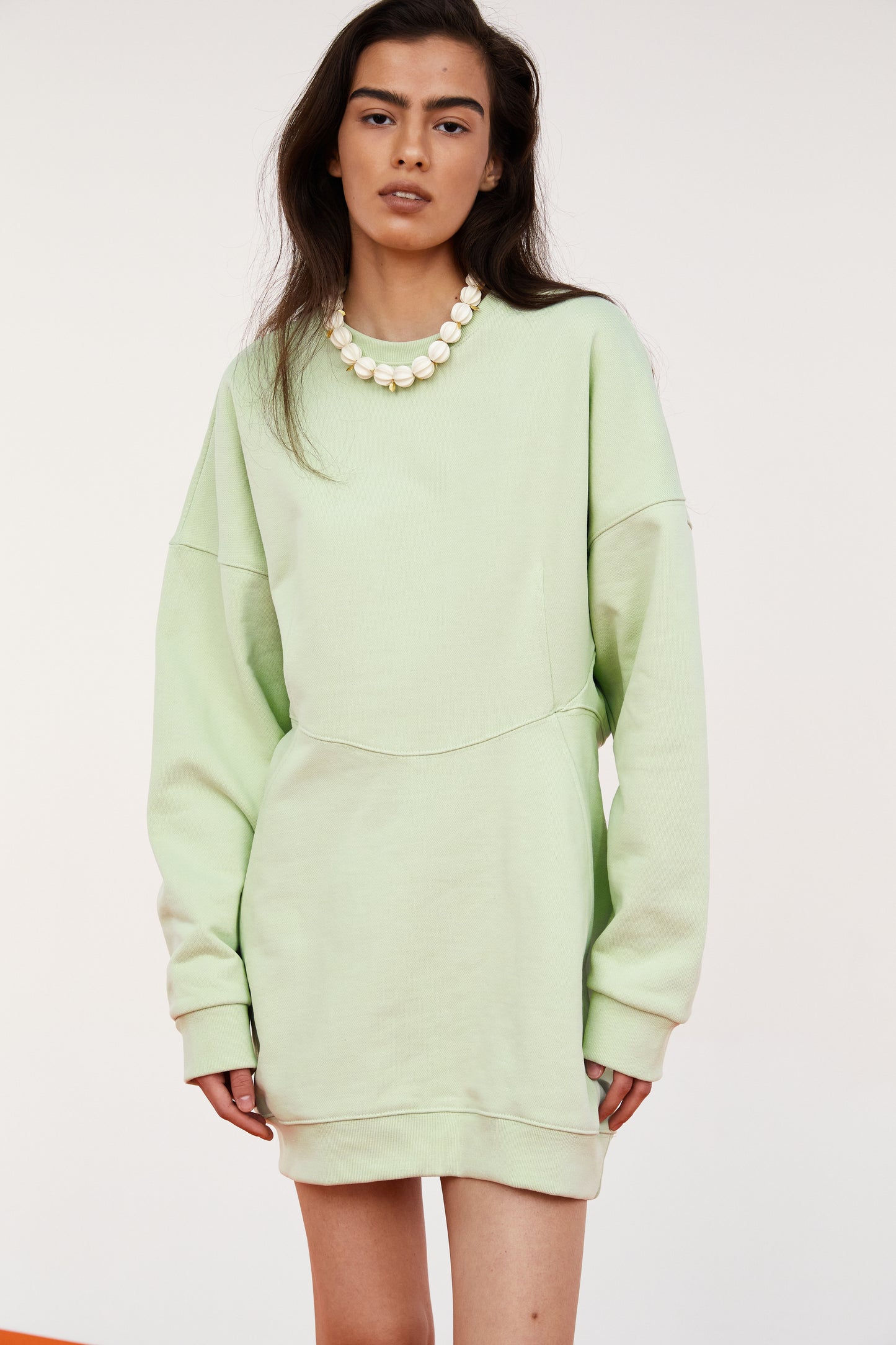 Voluminous Boxy Sweatshirt Dress, Mint