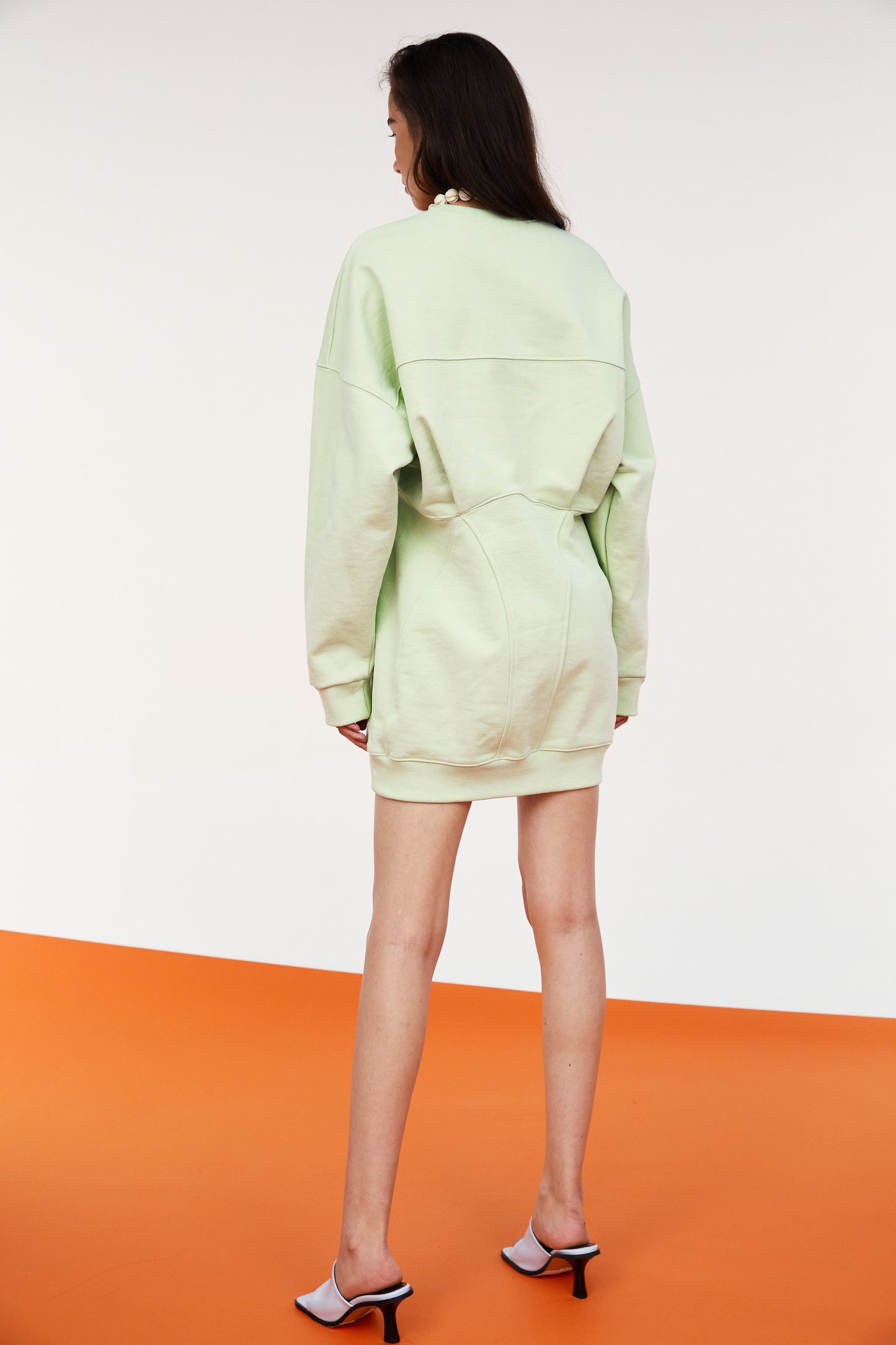 Voluminous Boxy Sweatshirt Dress, Mint