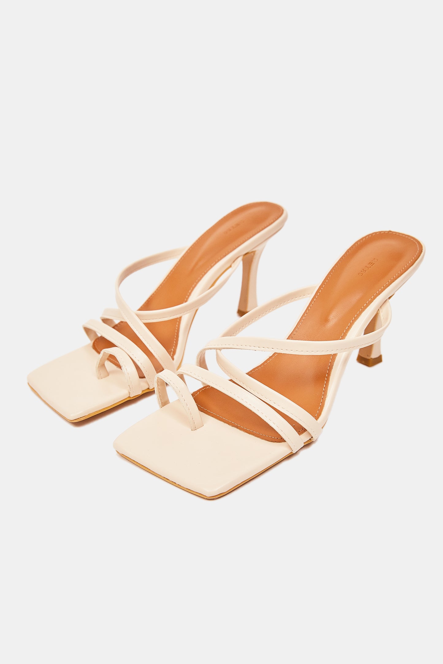 Asymmetric Toe Strap Heels, Nude