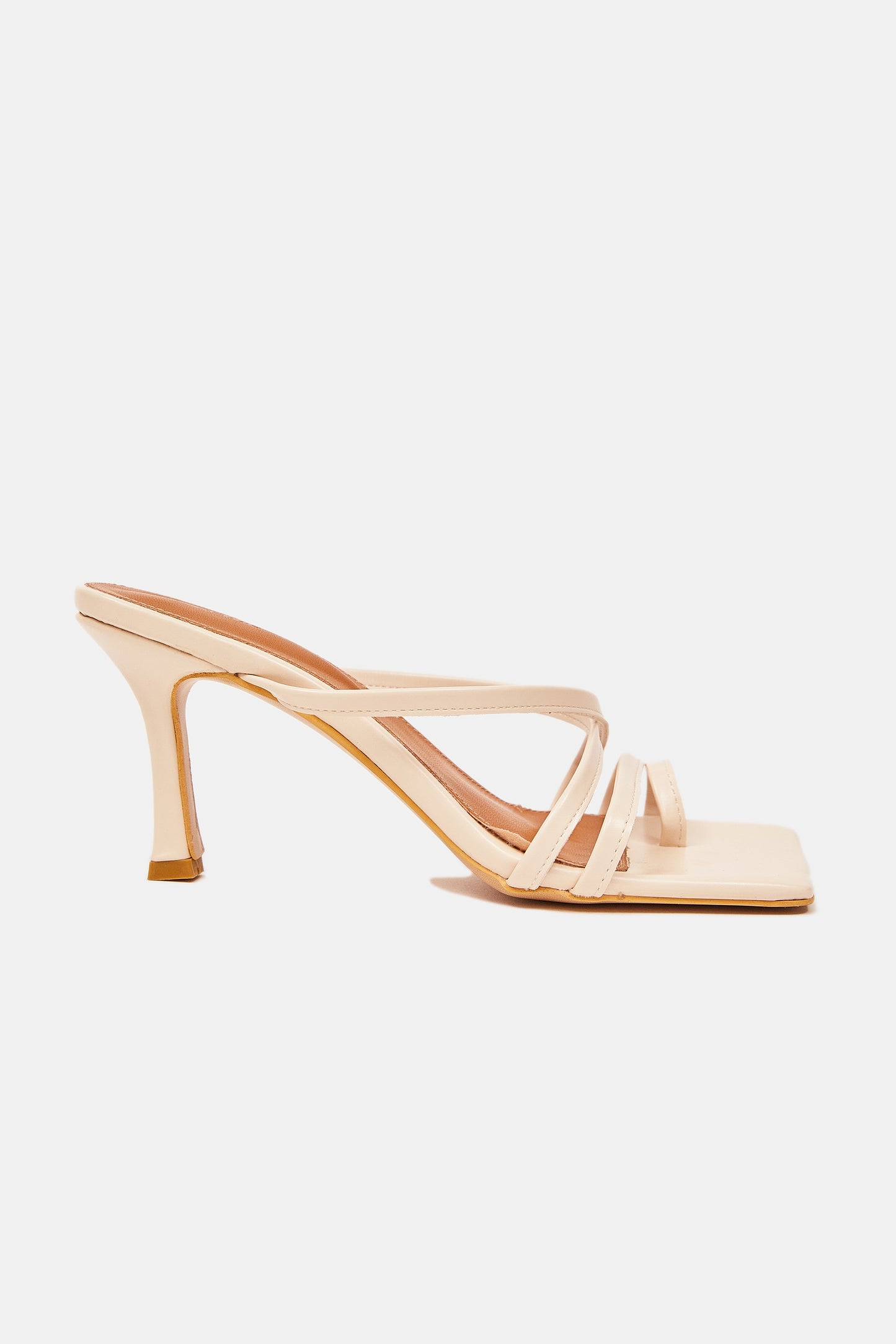 Asymmetric Toe Strap Heels, Nude
