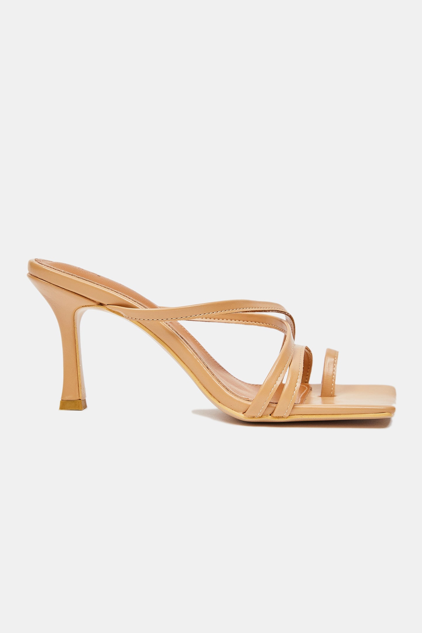 Asymmetric Toe Strap Heels, Tawny