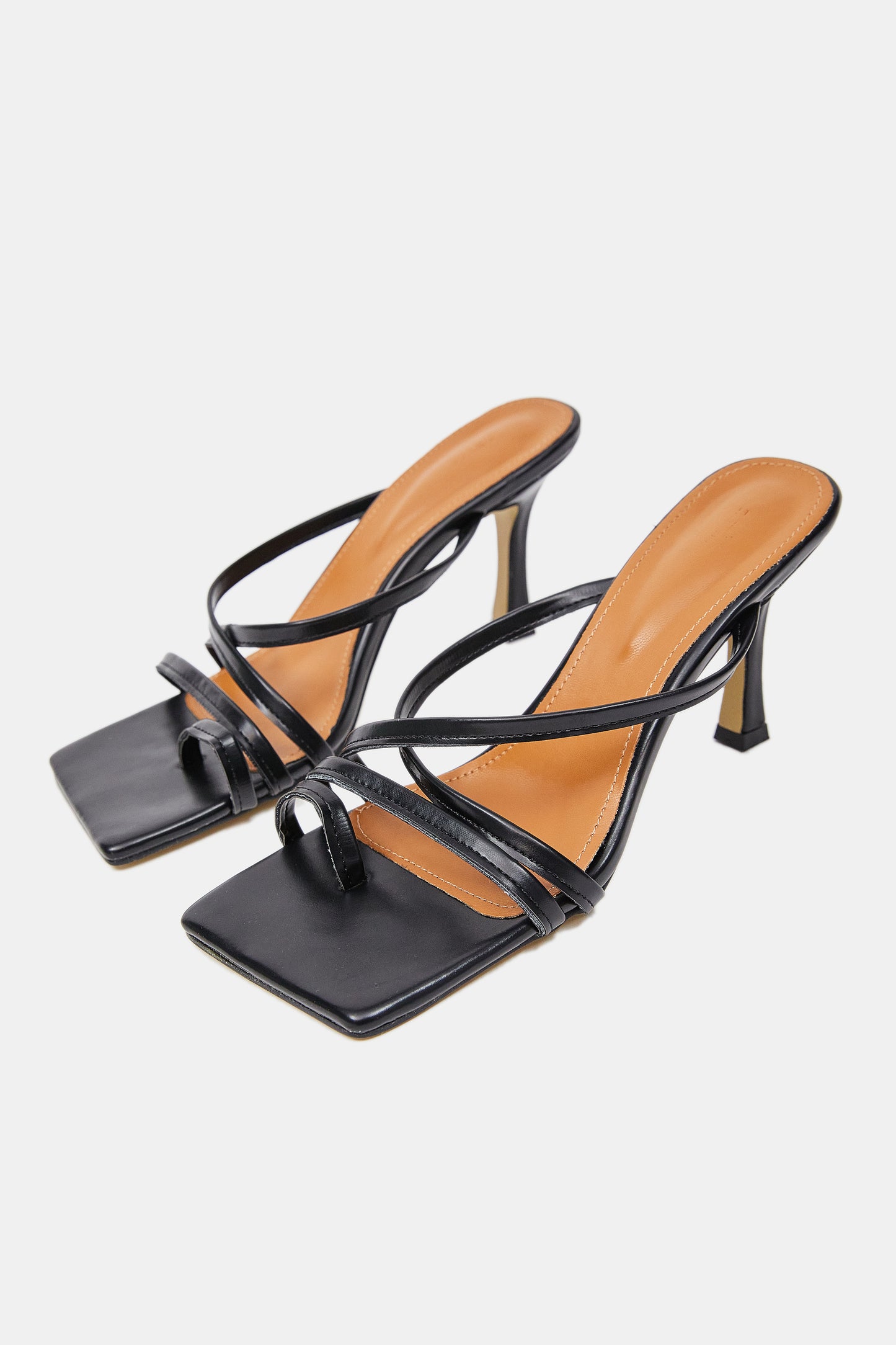 Asymmetric Toe Strap Heels, Black