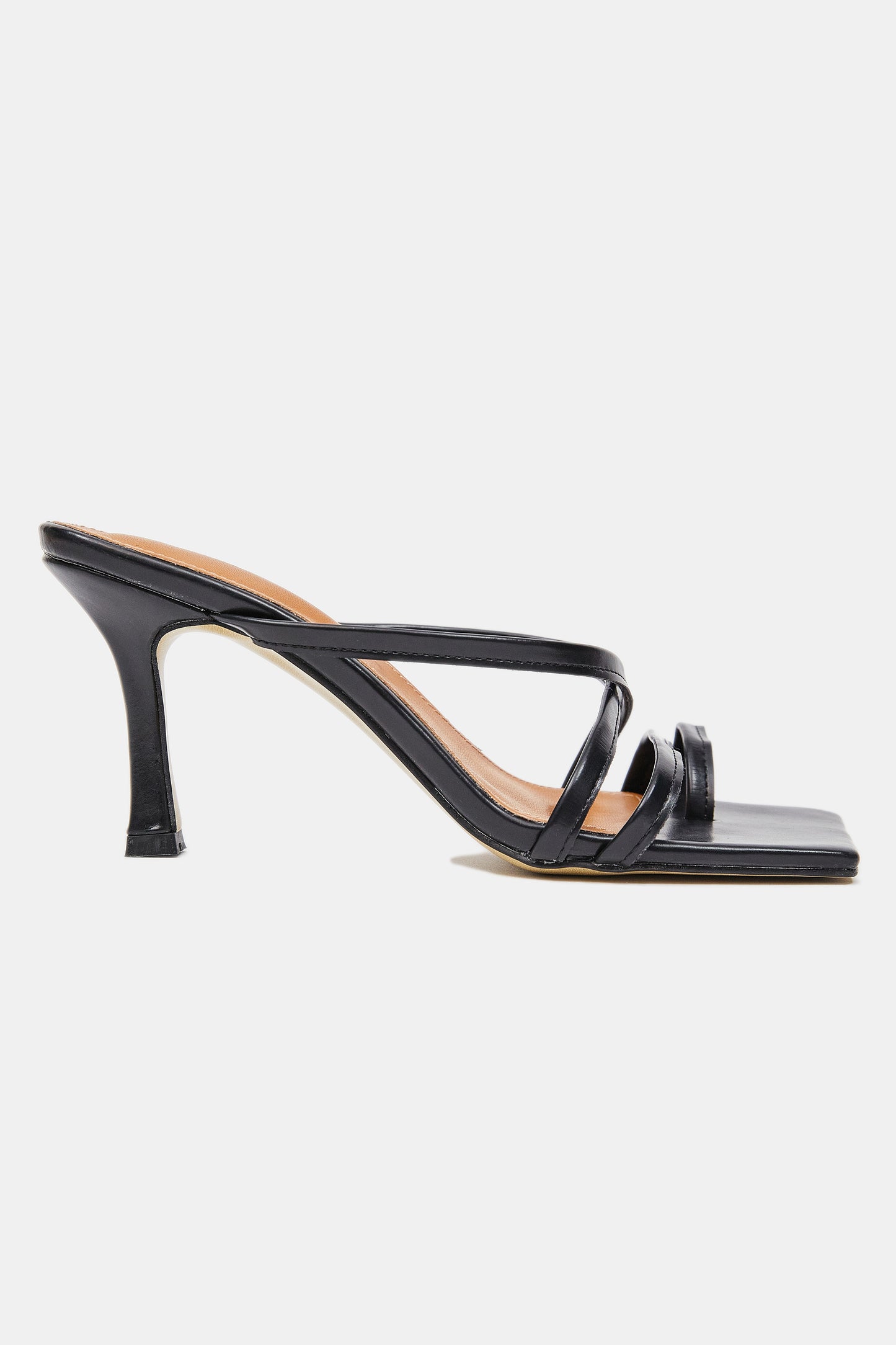 Asymmetric Toe Strap Heels, Black