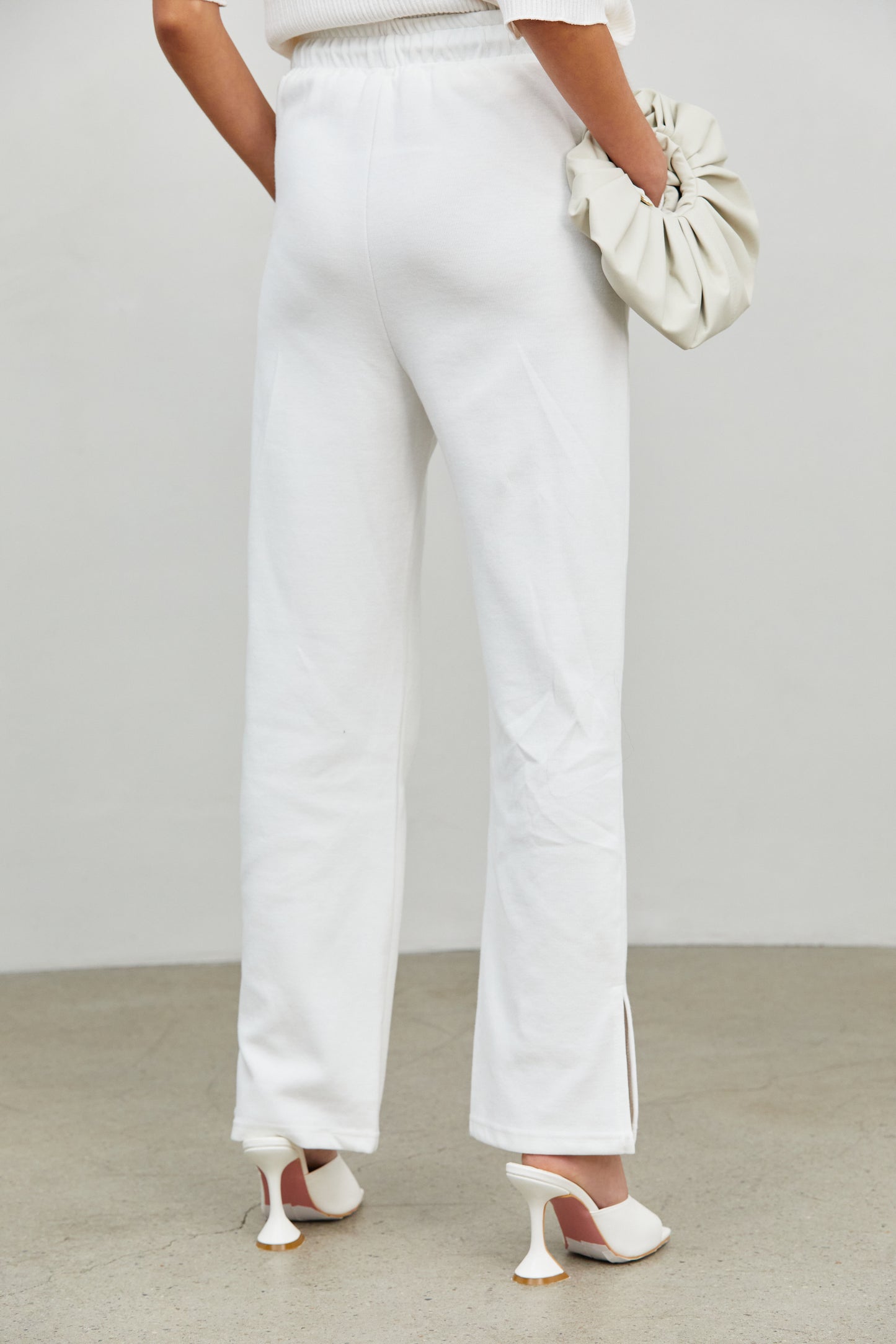 Rhinestone Drawstring Sweatpants, Off-White