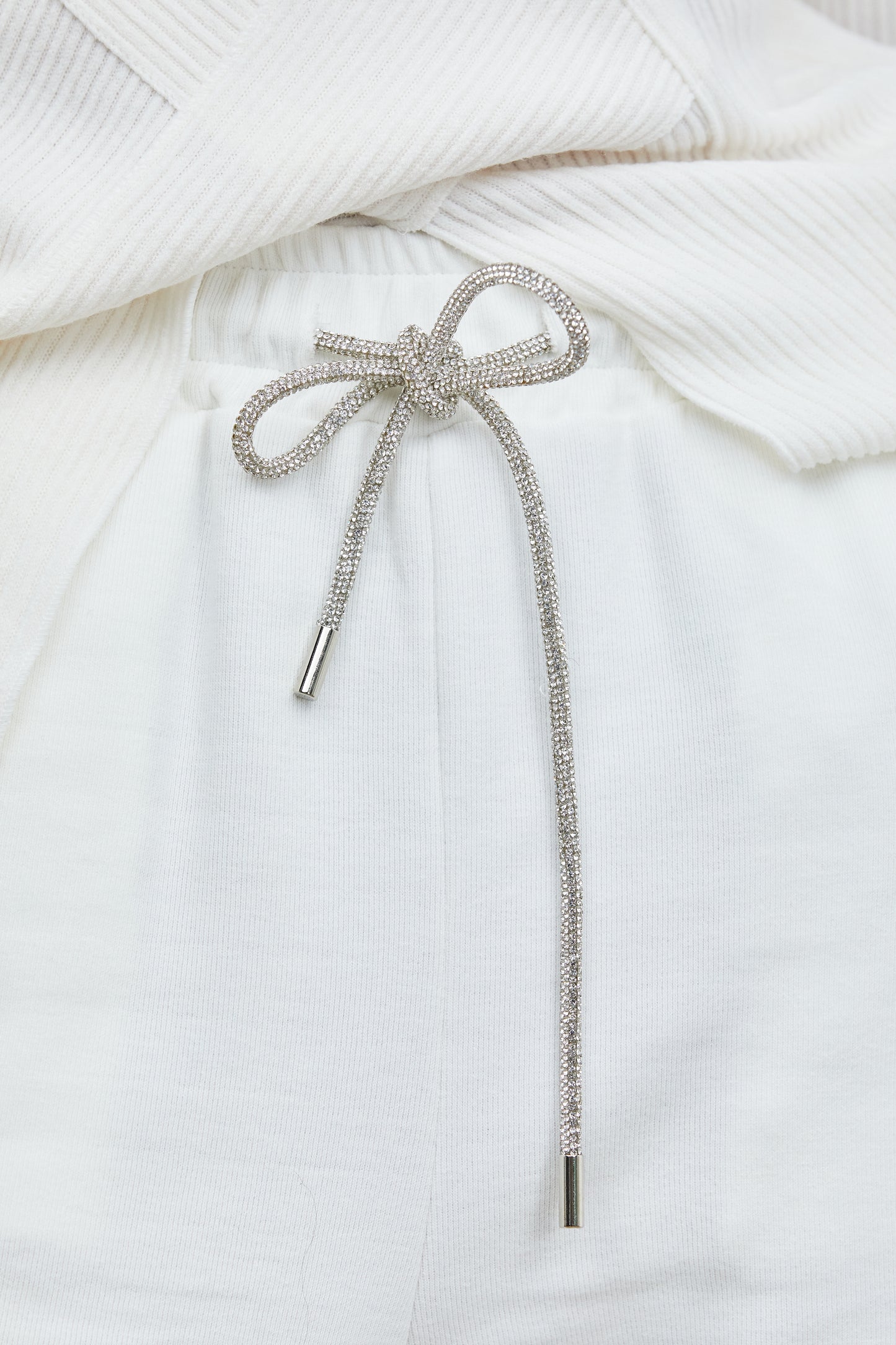 Rhinestone Drawstring Sweatpants, Off-White