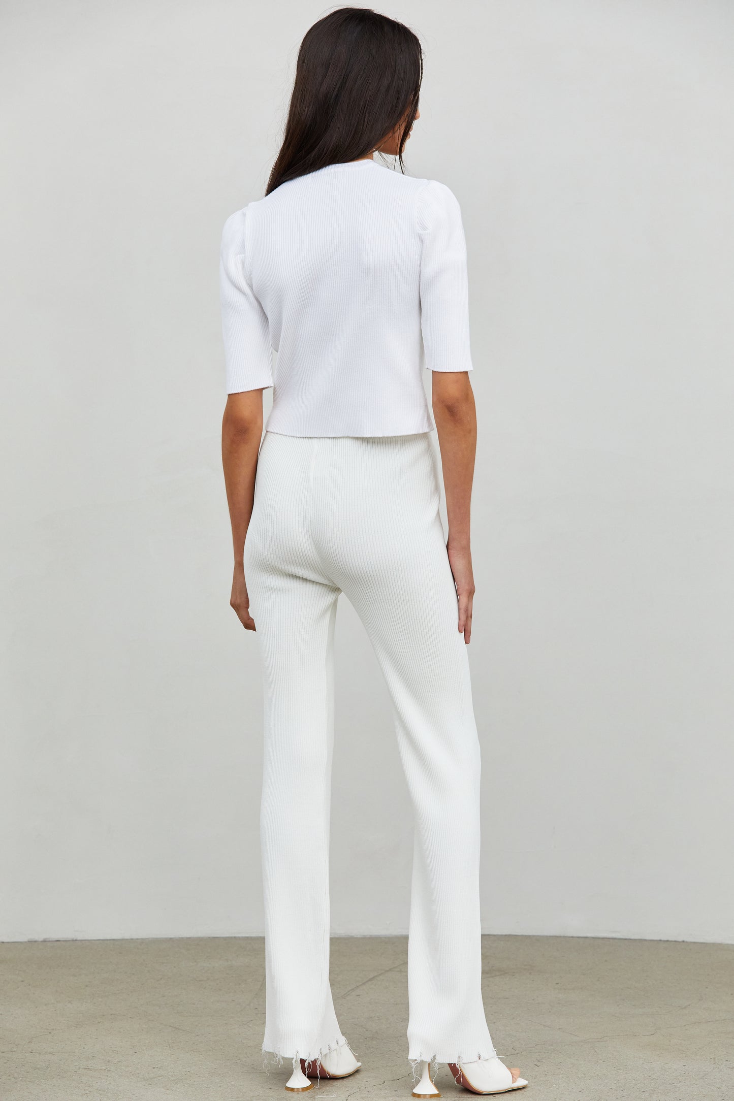 Sweetheart Cut-Out Knit Top, Off-White