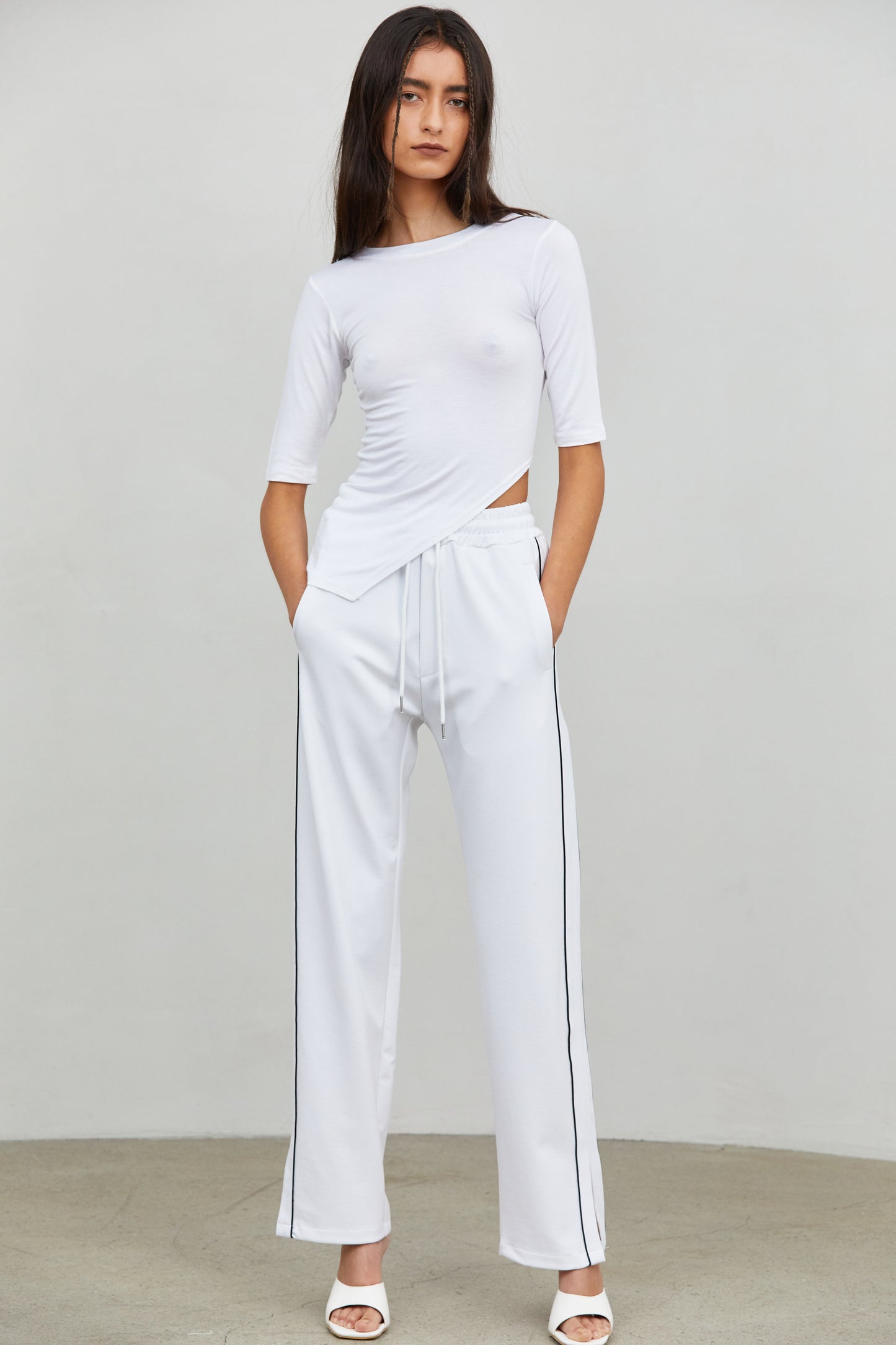 Soft Stretch Asymmetric Tencel Tee, Daisy White