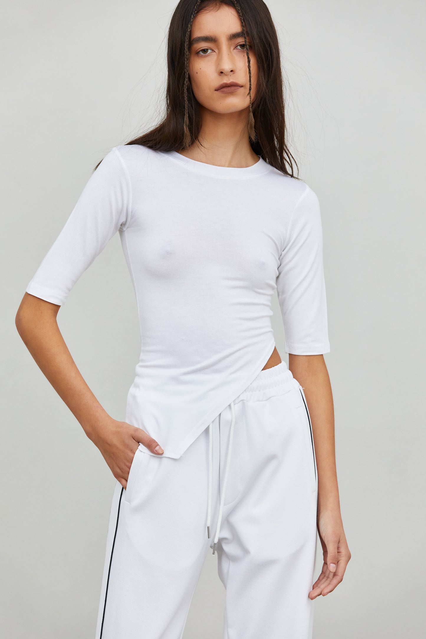 Soft Stretch Asymmetric Tencel Tee, Daisy White