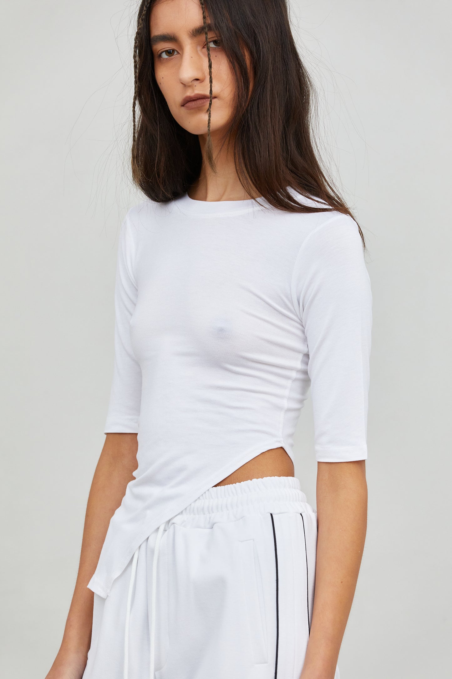 Soft Stretch Asymmetric Tencel Tee, Daisy White
