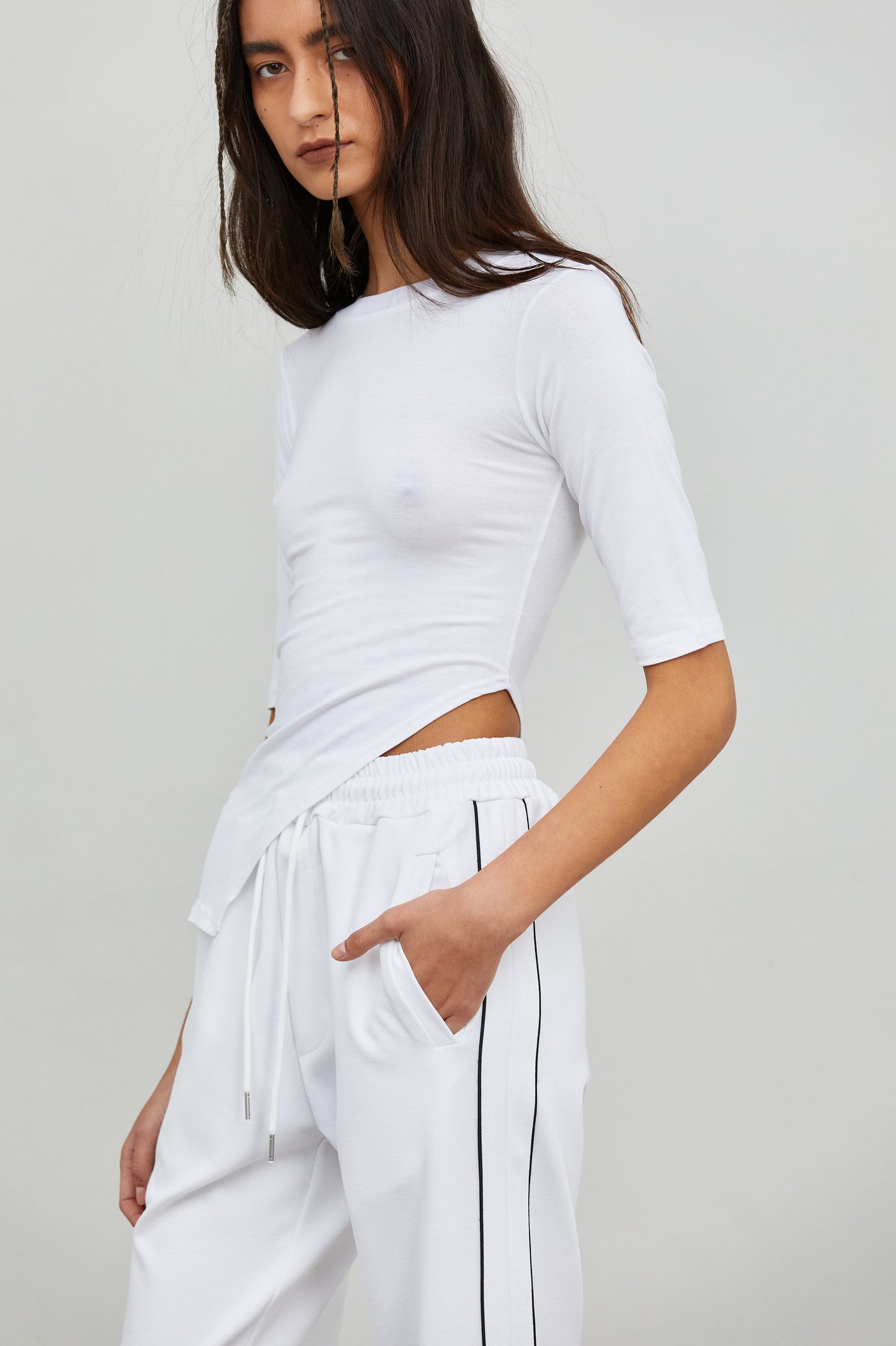 Soft Stretch Asymmetric Tencel Tee, Daisy White