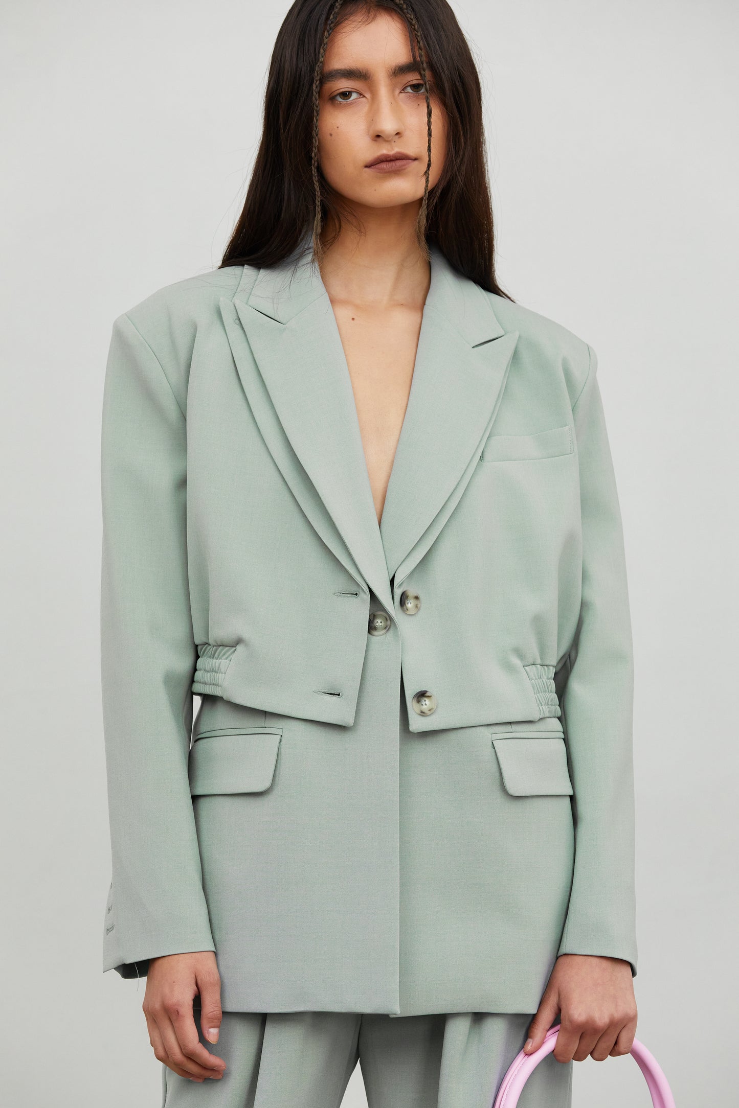 2 Layer Combo Boxy Vest And Blazer, Celadon